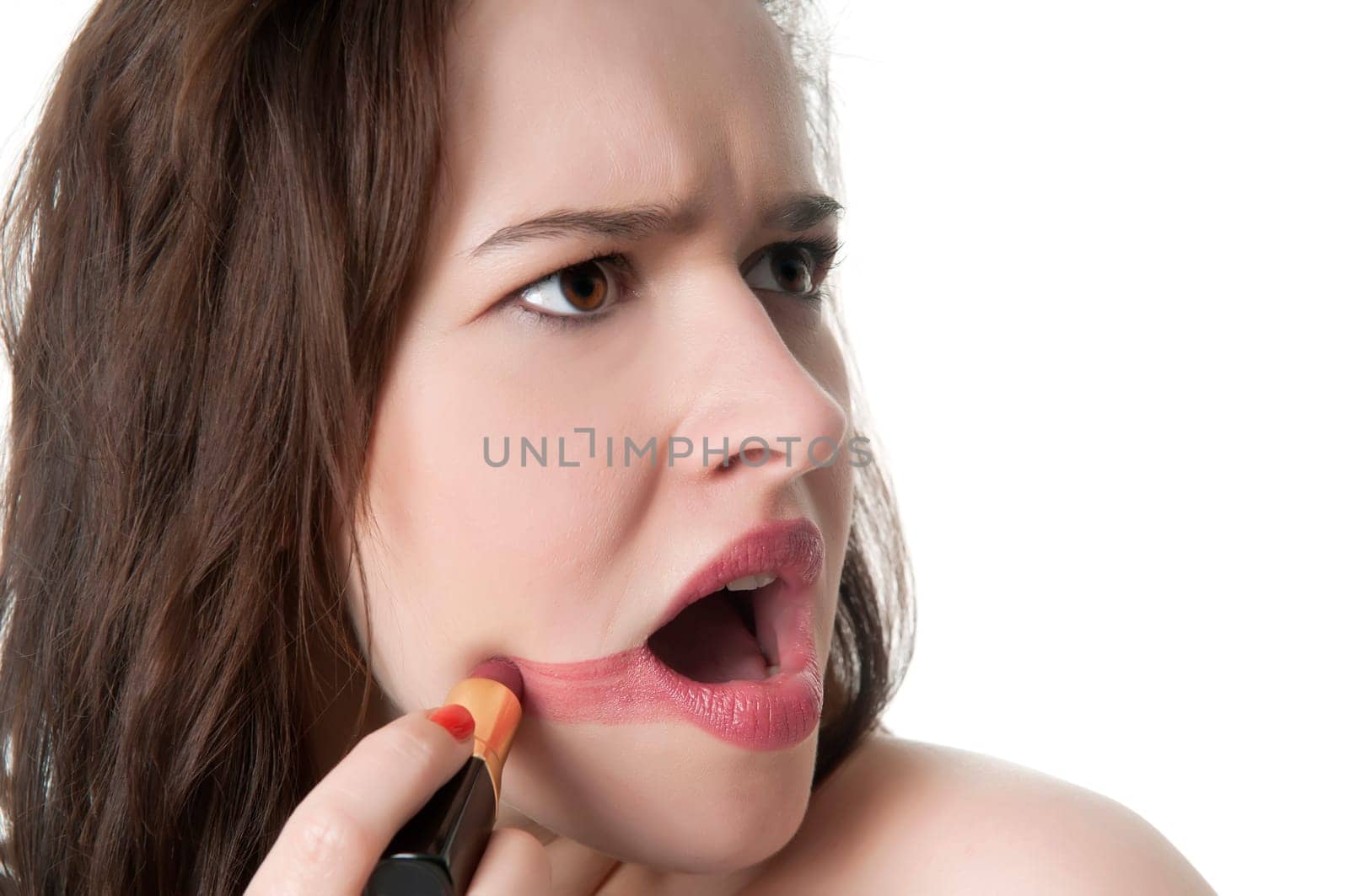 clumsy woman with lipstick