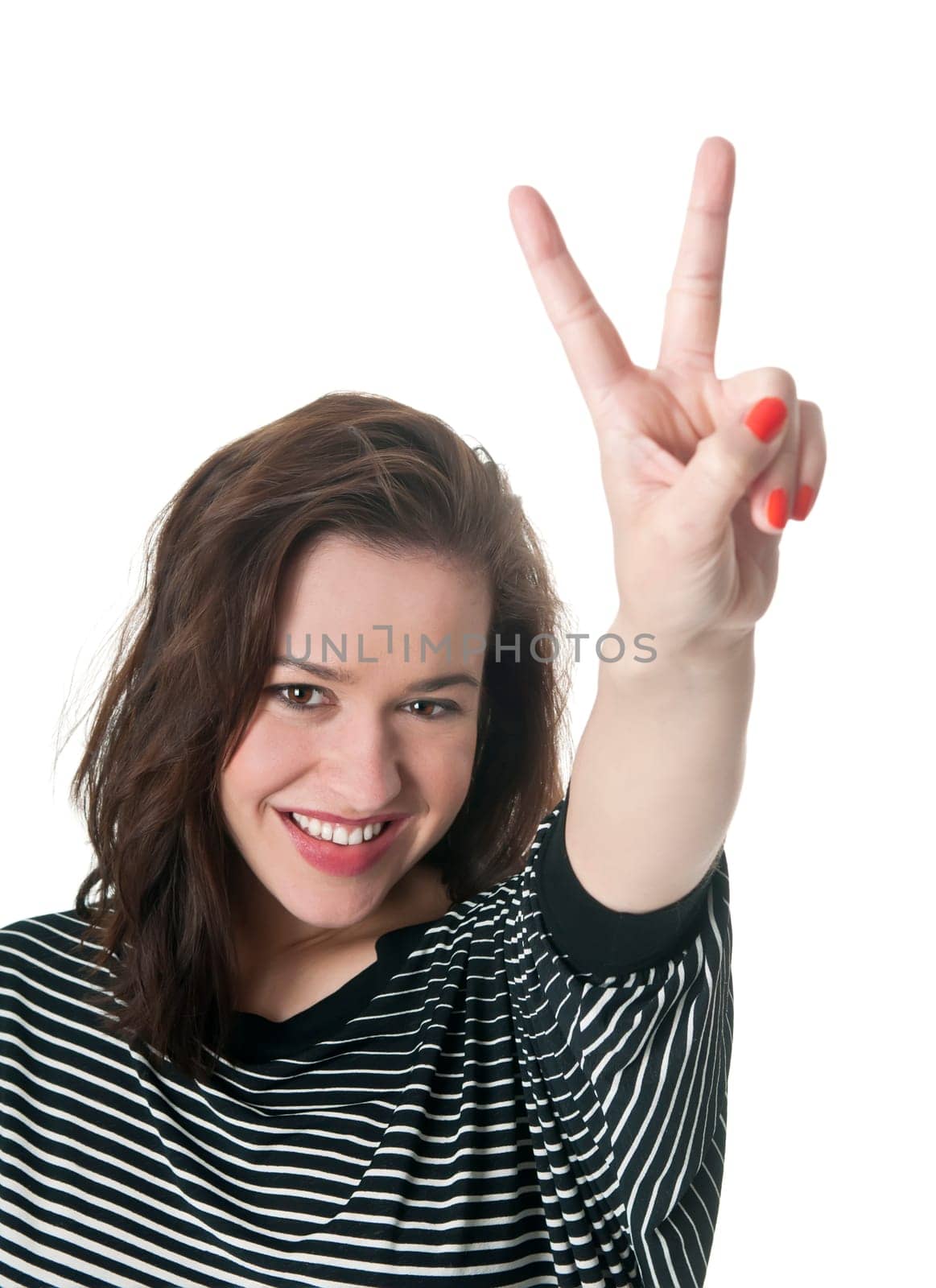 Woman shows victory sign