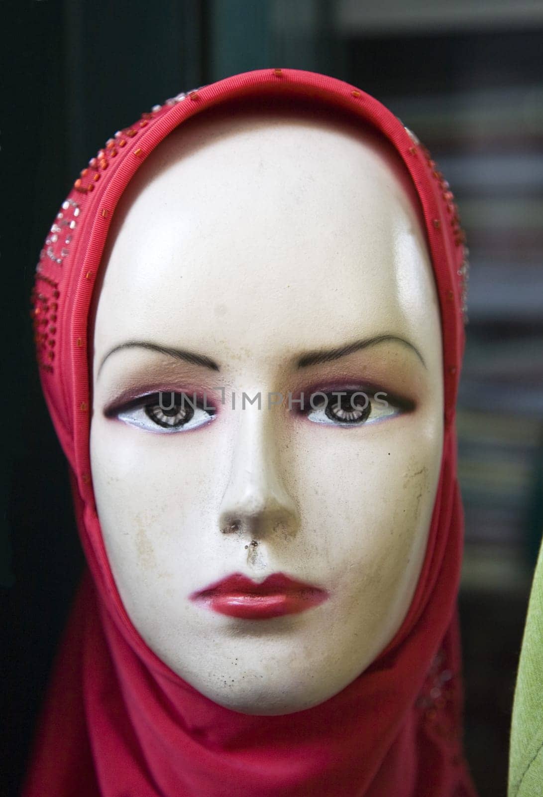 Display with a headscarf on a market in Surabaya