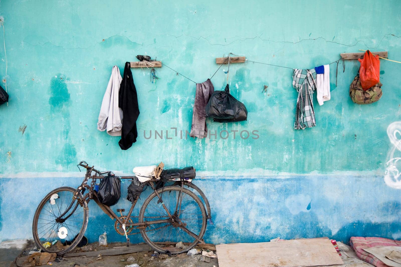 Hanging clothes in a slum area in Jakarta, Indonesia