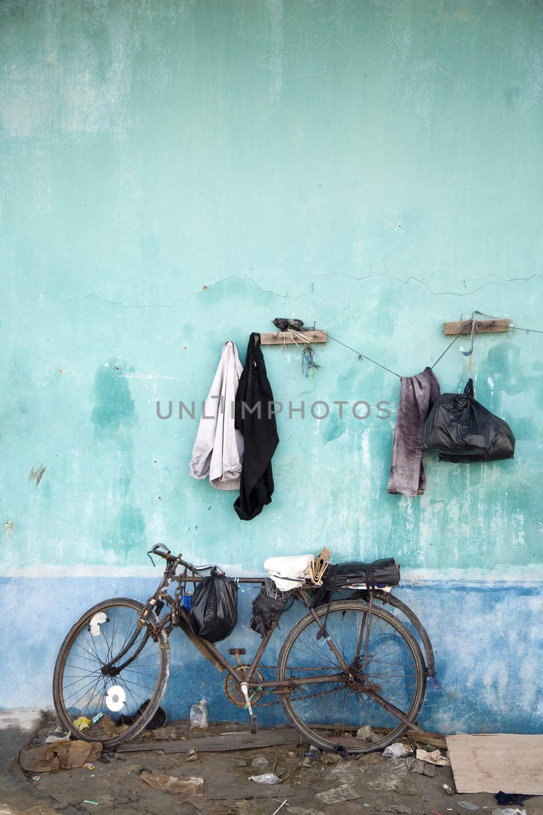 Hanging clothes in a slum area in Jakarta, Indonesia