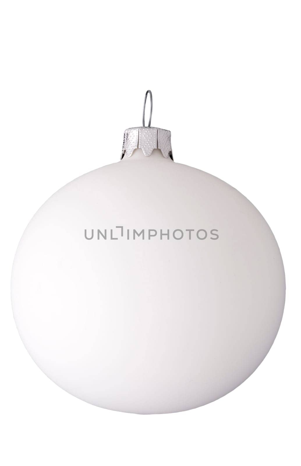 White christmas ball isolated on white, clipping path included for easy changing
