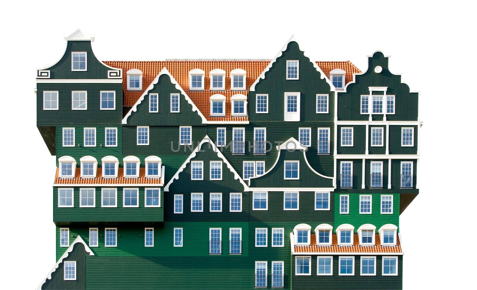 Square hotel-tower in local Zaanse architecture style