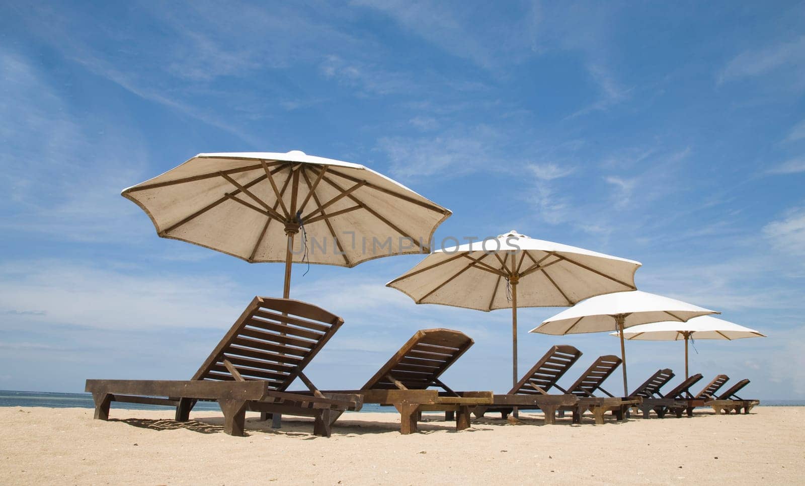 Beach chairs at Sanur beach, Bali