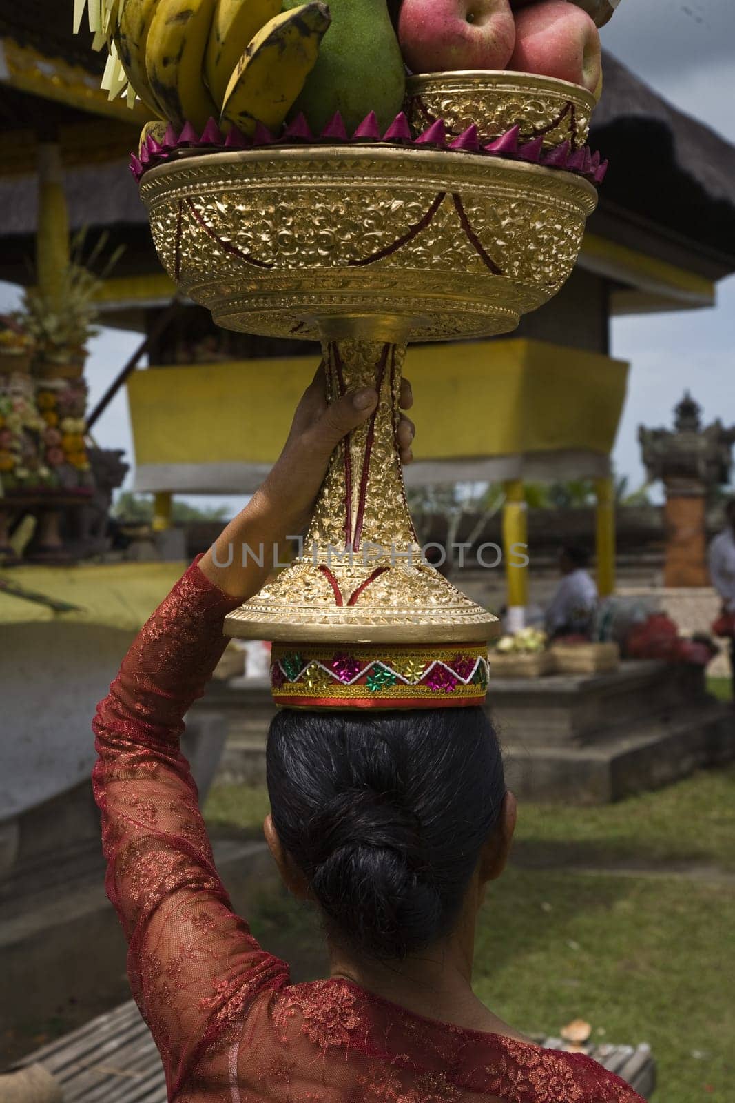 Preparing offerings for a temple ceremony in Bali