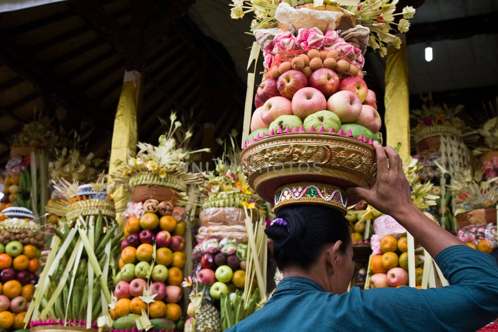 Preparing offerings for a temple ceremony in Bali