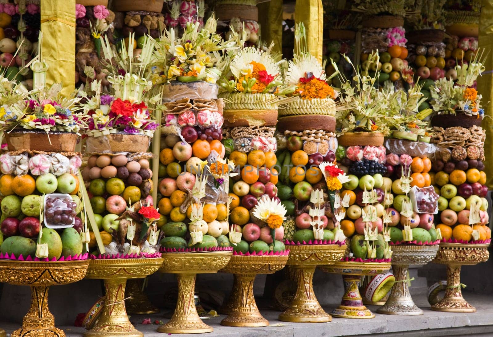 Preparing offerings for a temple ceremony in Bali