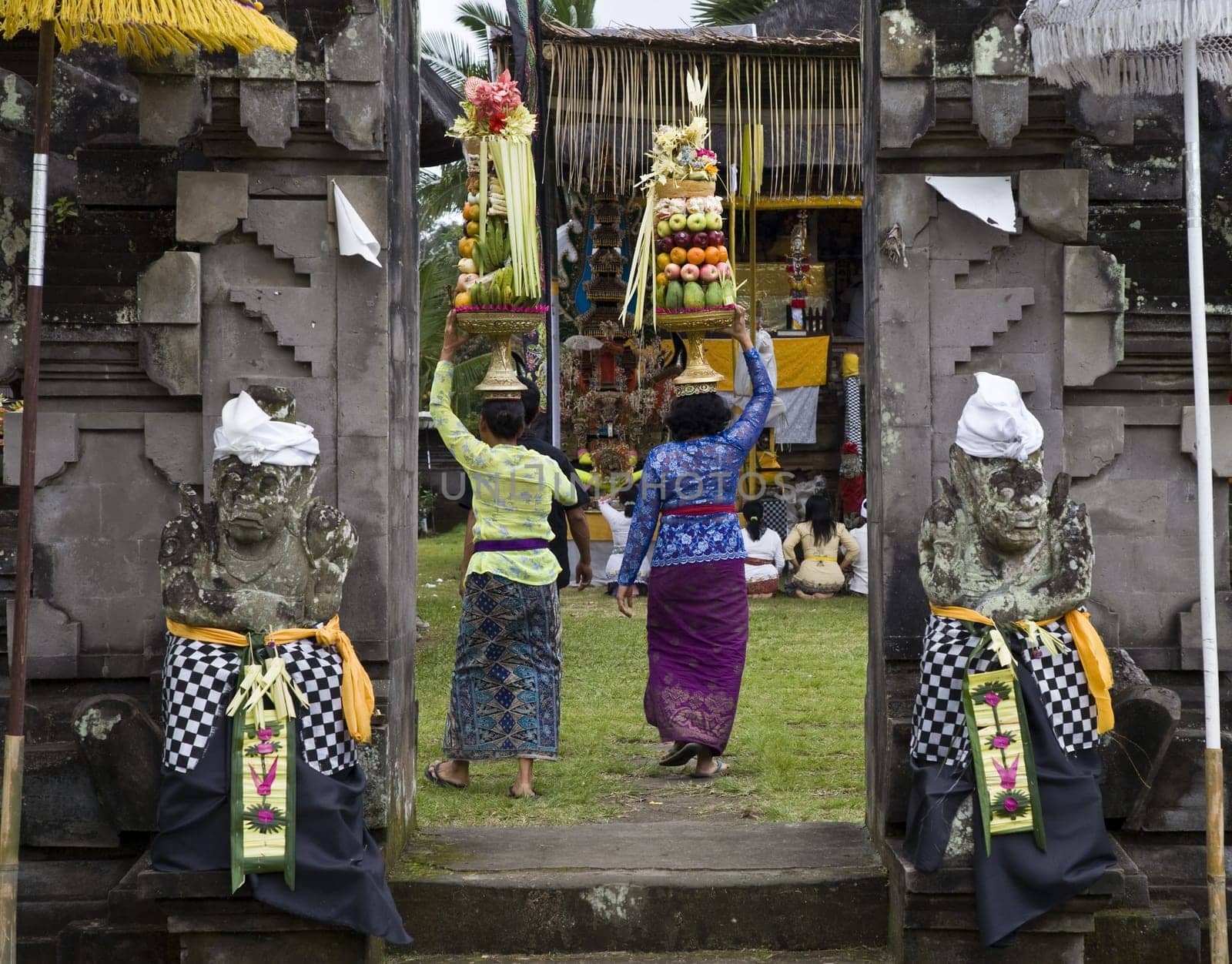 Preparing offerings for a temple ceremony in Bali