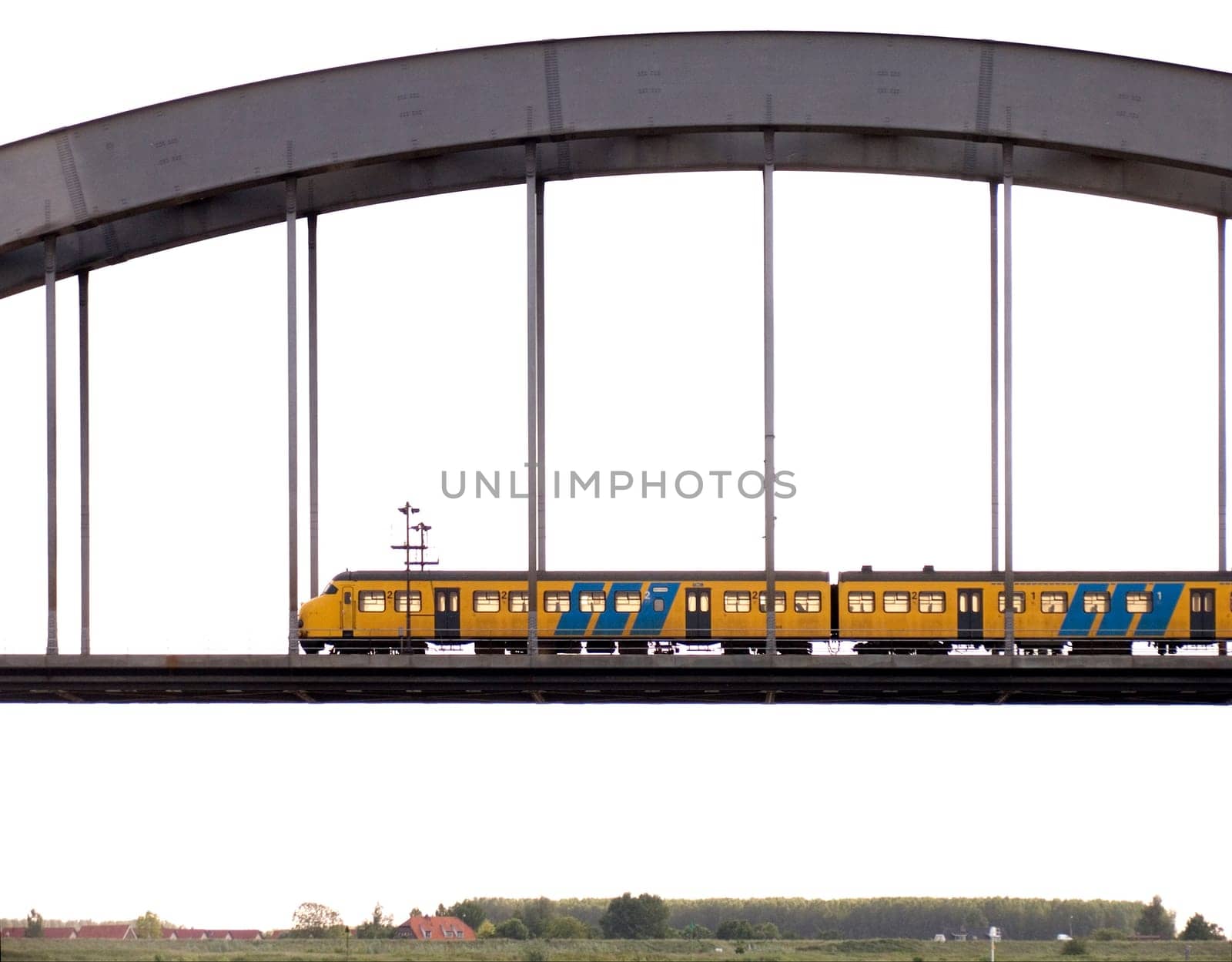 Train passing a Rhine bridge