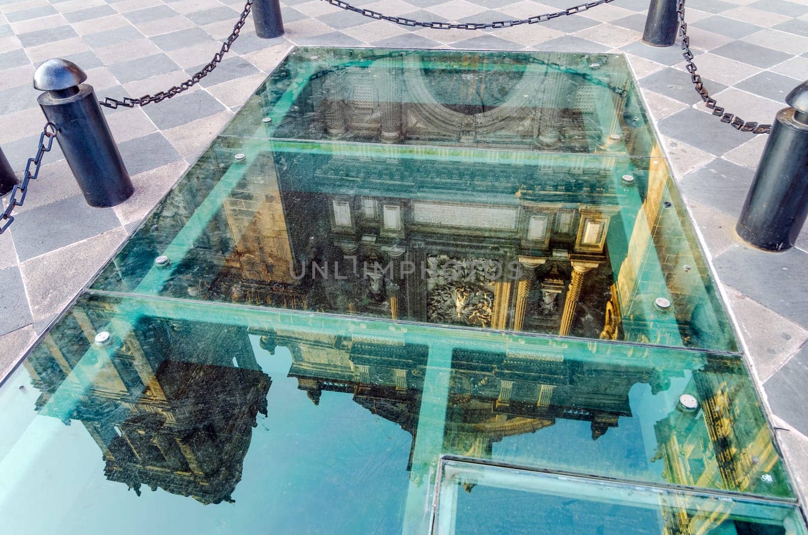 Reflection of the cathedral in Mexico City