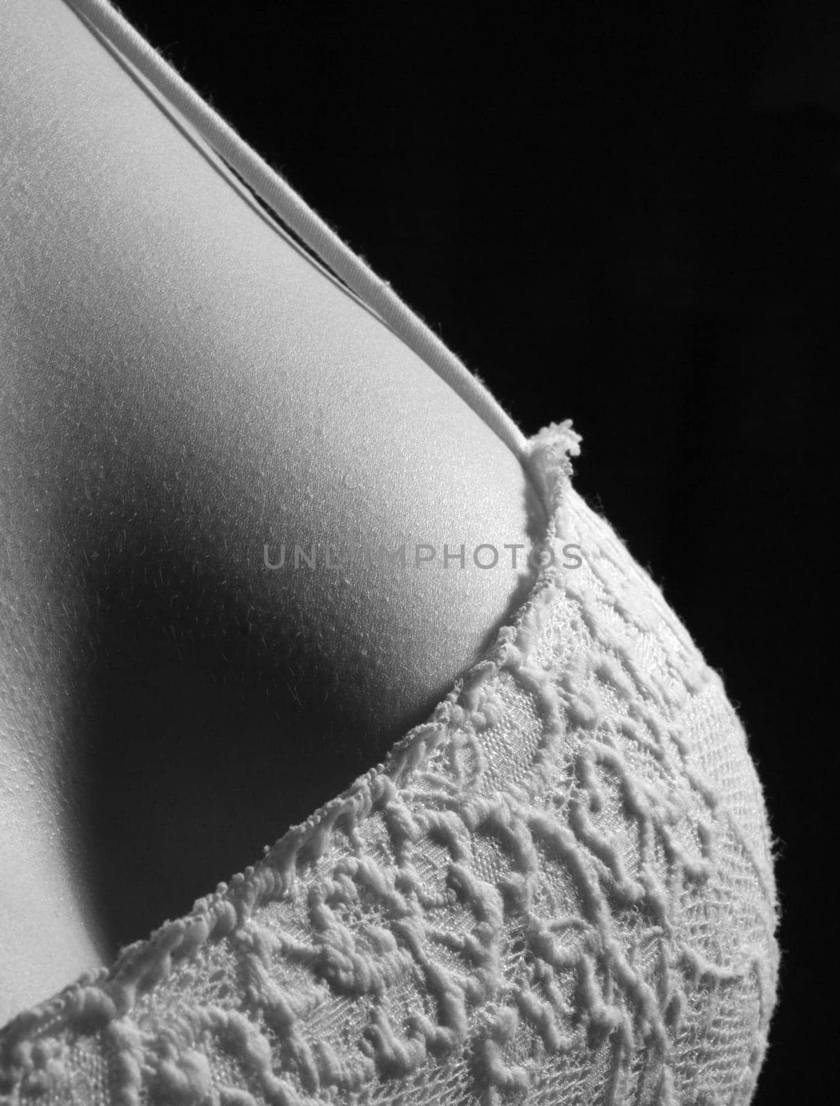 Close up of a breast in black and white