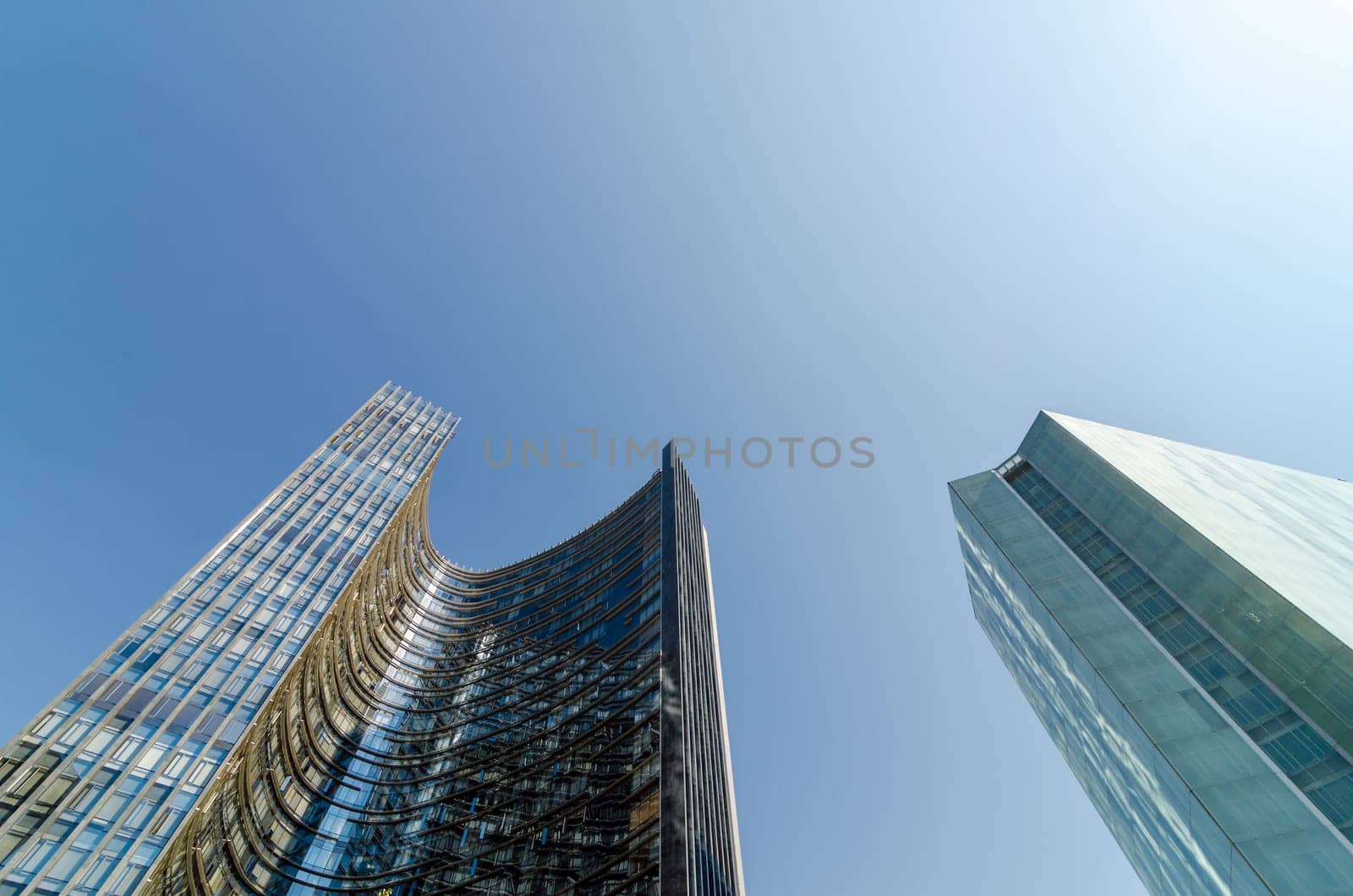 Shiny skyscrapers and a beautiful blue sky