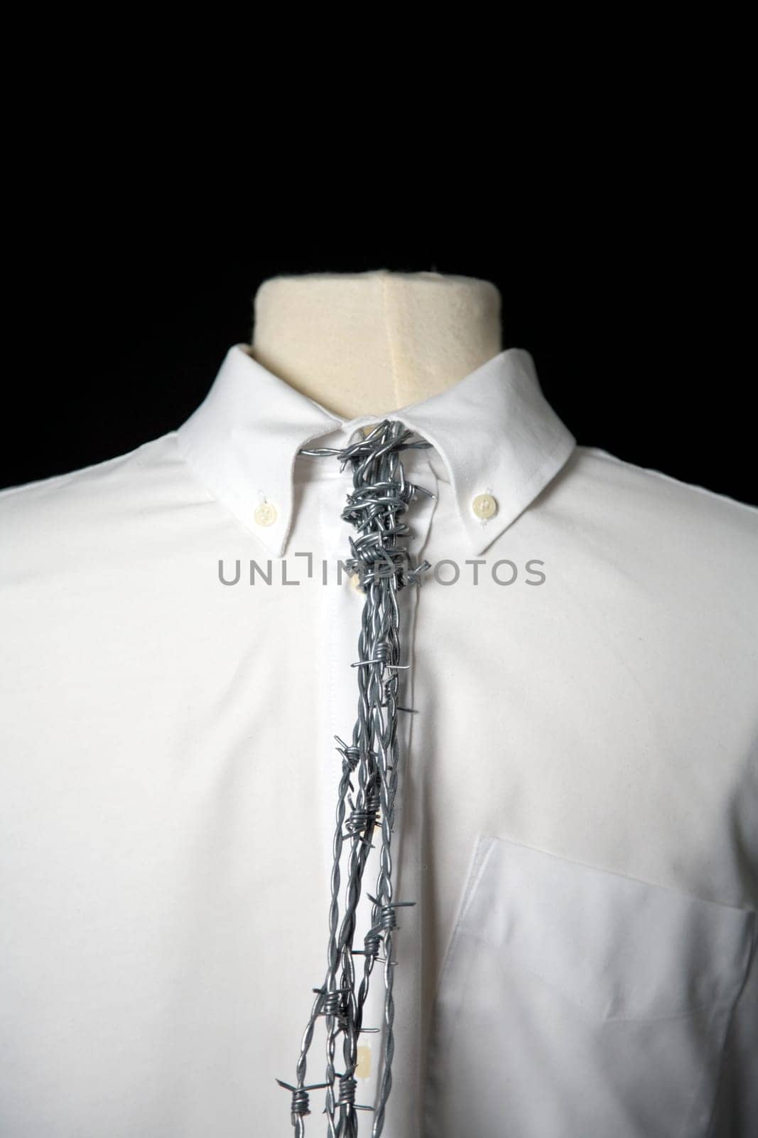 White shirt with barbed wire tie
