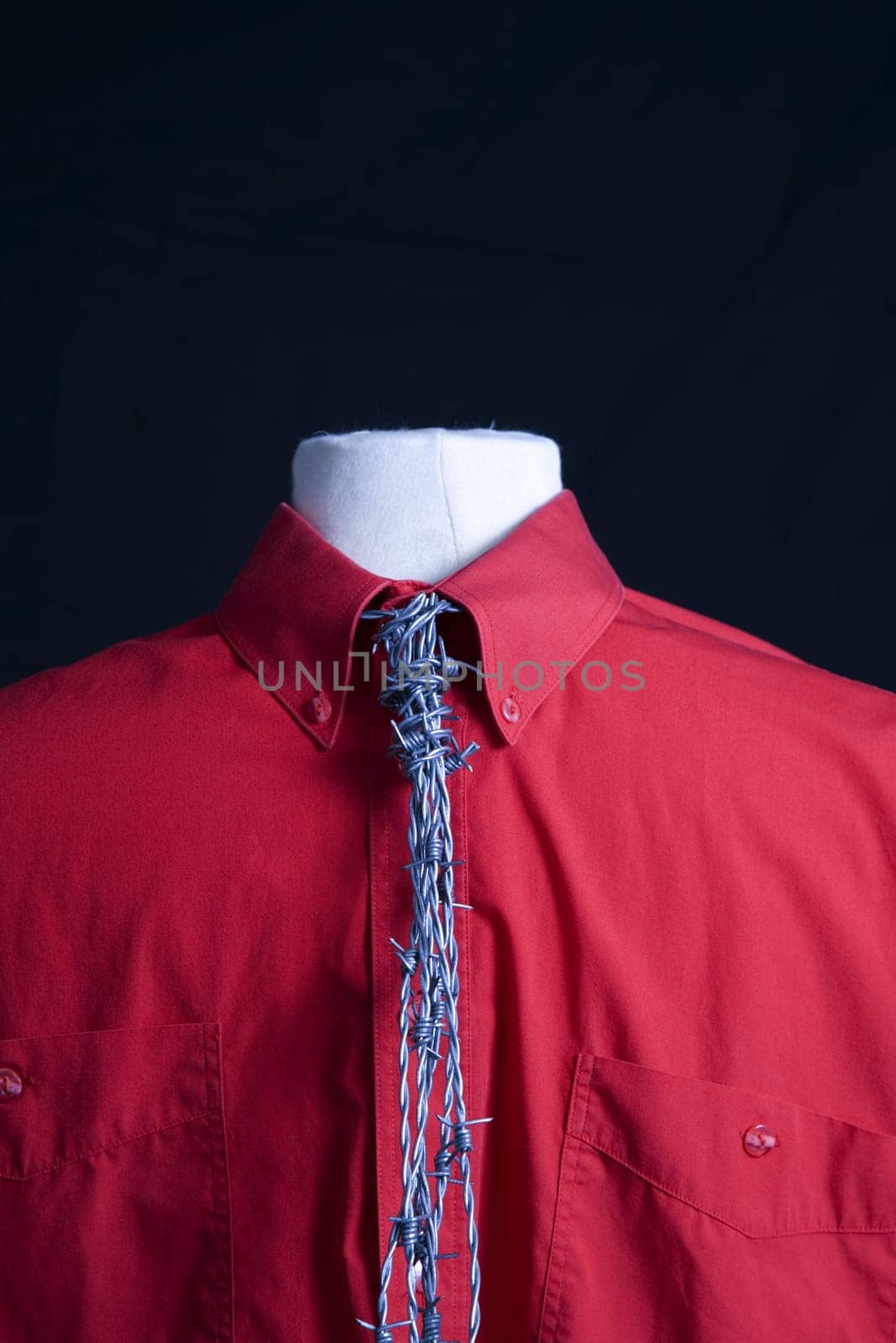 Red shirt with barbed wire tie