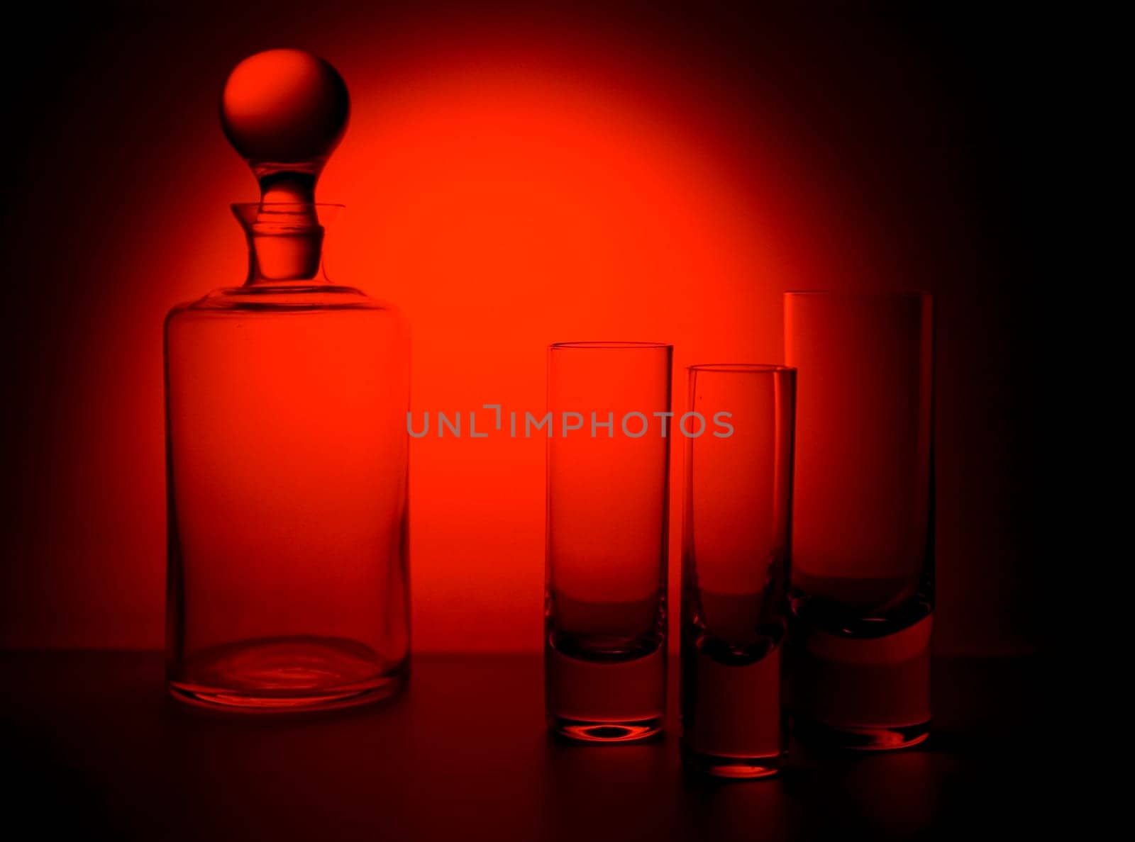Still life of decanter and glasses
