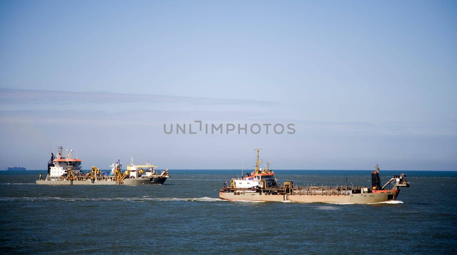 Cutter suction dredger is dredging the Port of Rotterdam