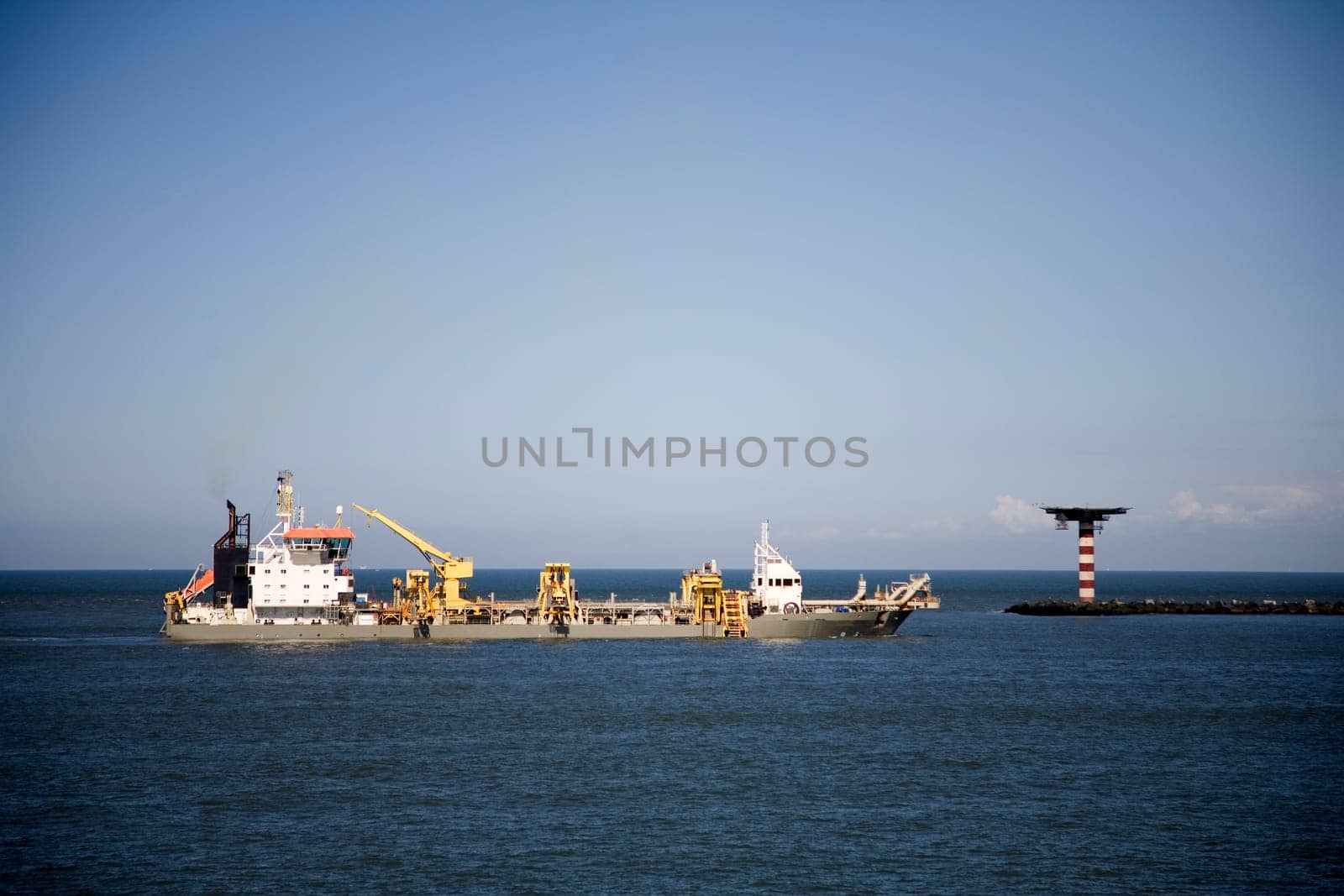 Cutter suction dredger is dredging the Port of Rotterdam