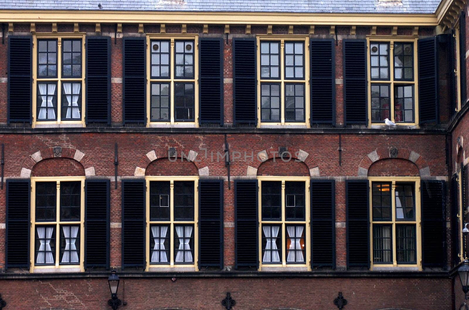 Windows of the Dutch Parliament buildings in The Hague, The Netherlands