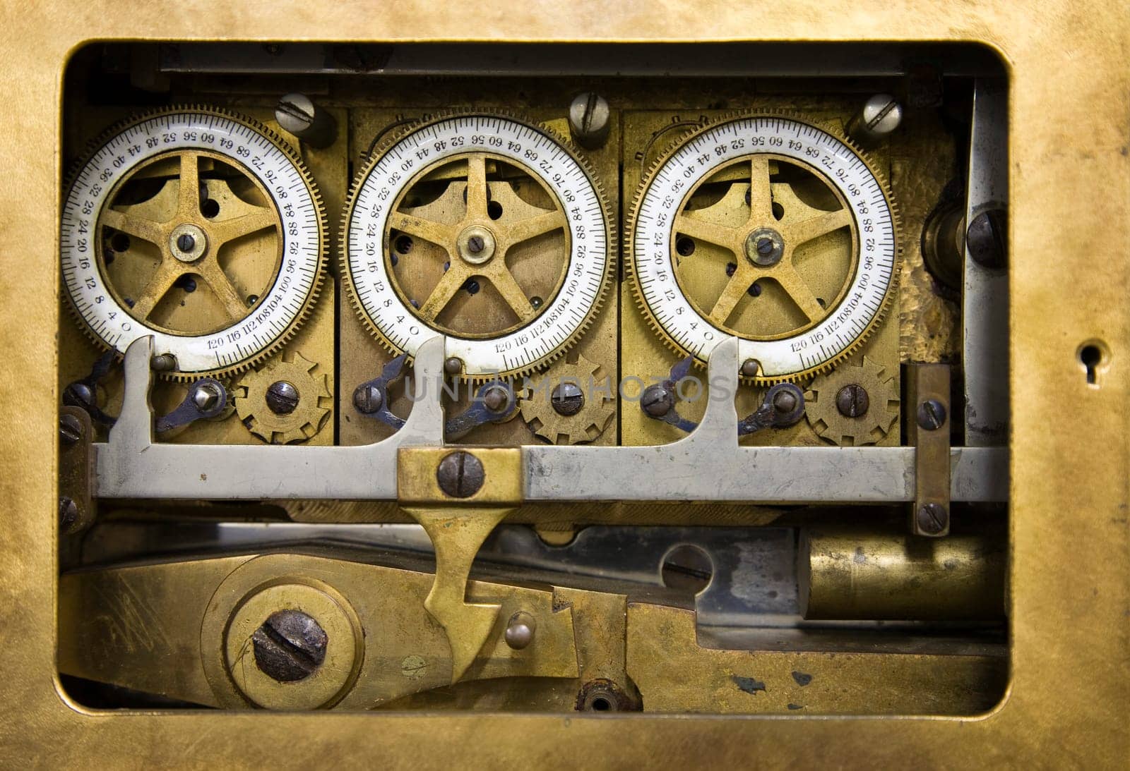 Inside view of an antique combination lock of bank Mandiri in Jakarta, Indonesia