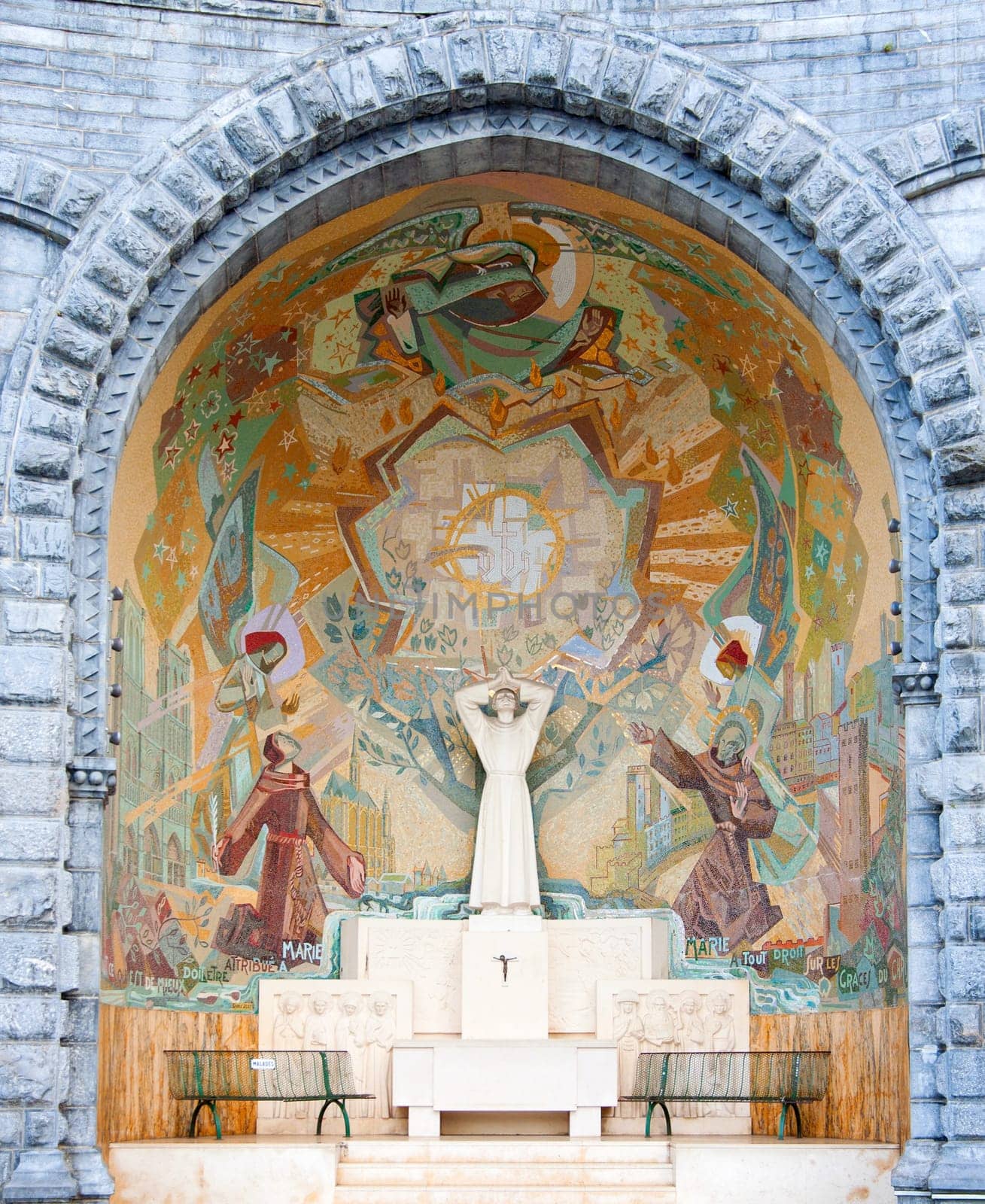 External chapel of the Rosary Basilica in Lourdes, France