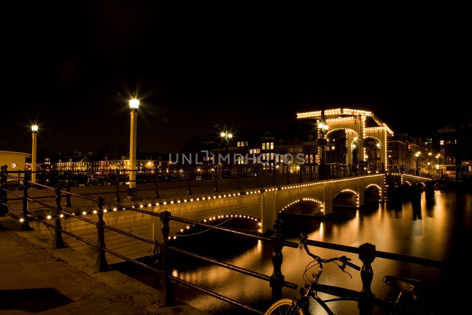 The Magere Brug at night in Amsterdam,Holland