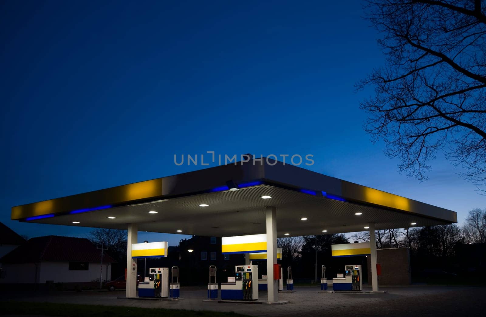 Empty gas station at night