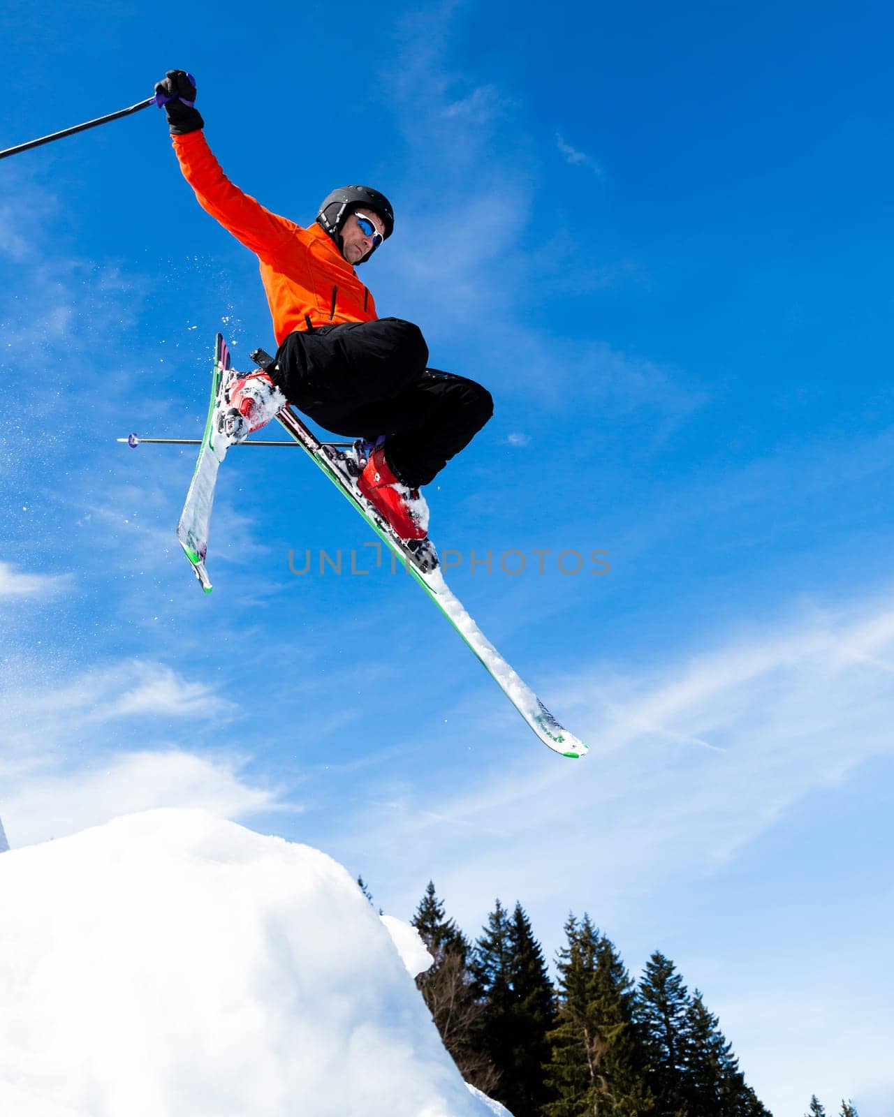 Skiers in the jump