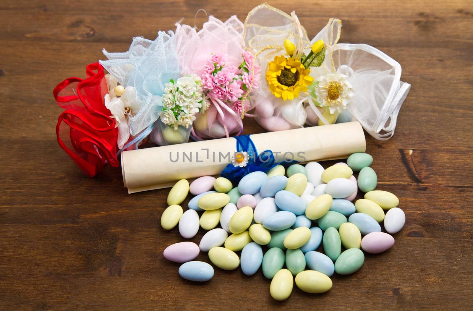 different colored candy favor