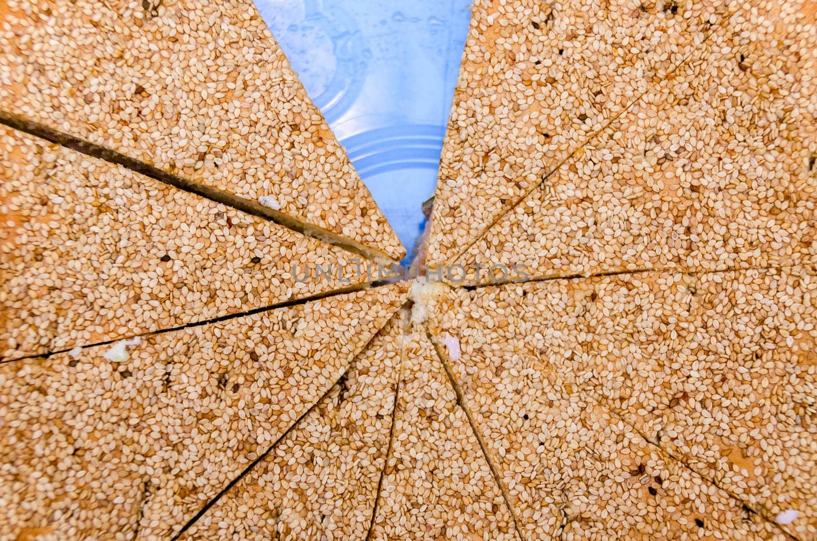 big bread with sesame made  sliced