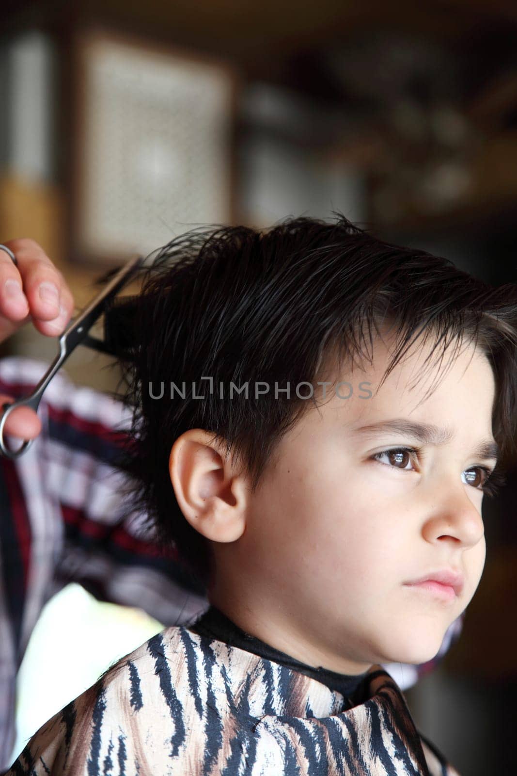 Male child at the barber shop to cut the hair