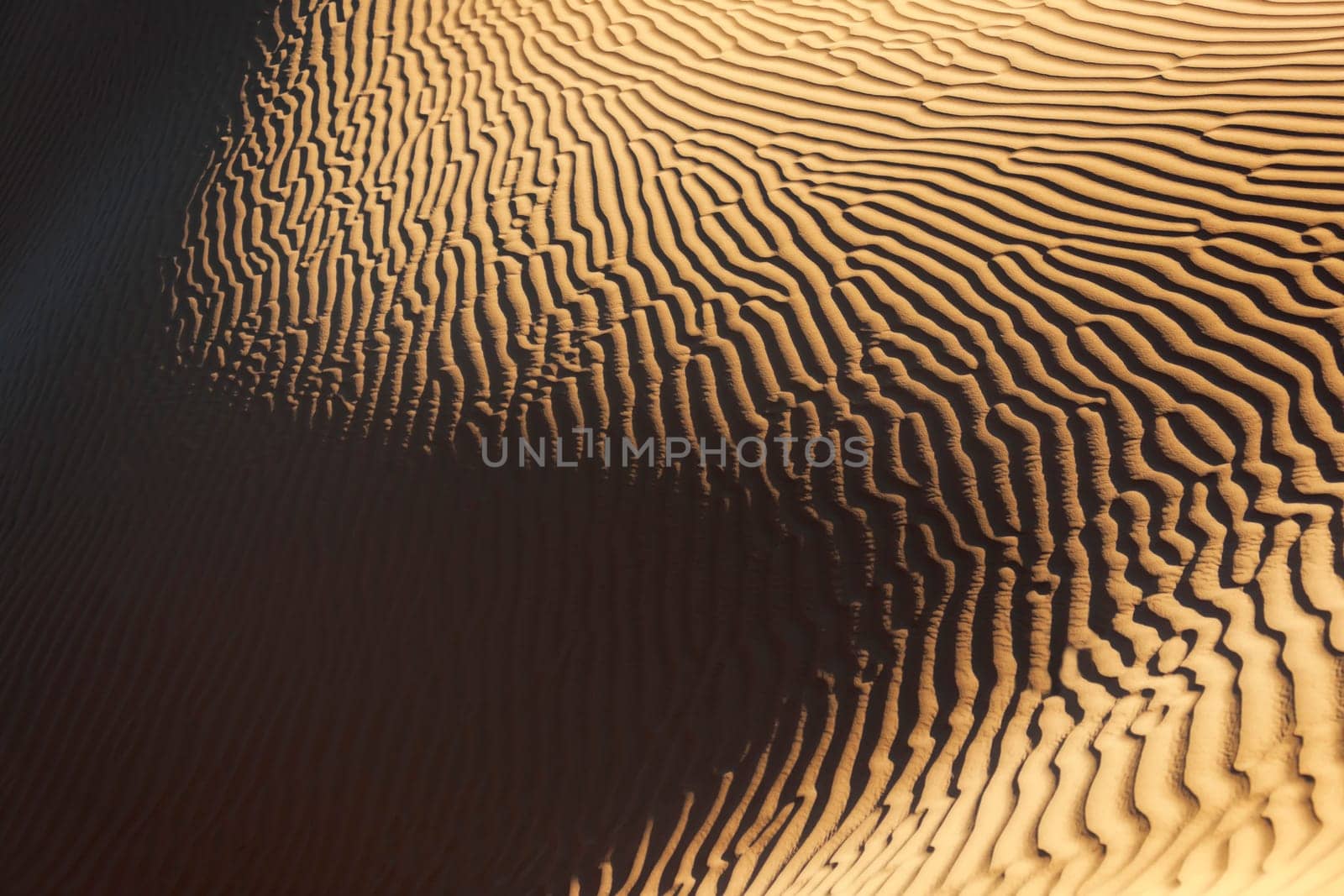Sand pattern with deep shadows in the Sahara desert of Morocco.
