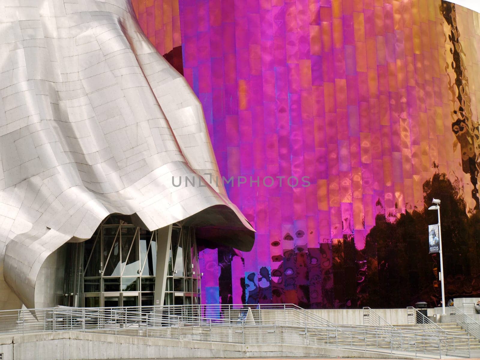 SEATTLE - SEPTEMBER 6: Experience Music Project (EMP) with Seattle monorail running through on September 6, 2011. EMP was designed by Frank Gehry and houses many rare artifacts from popular music history.