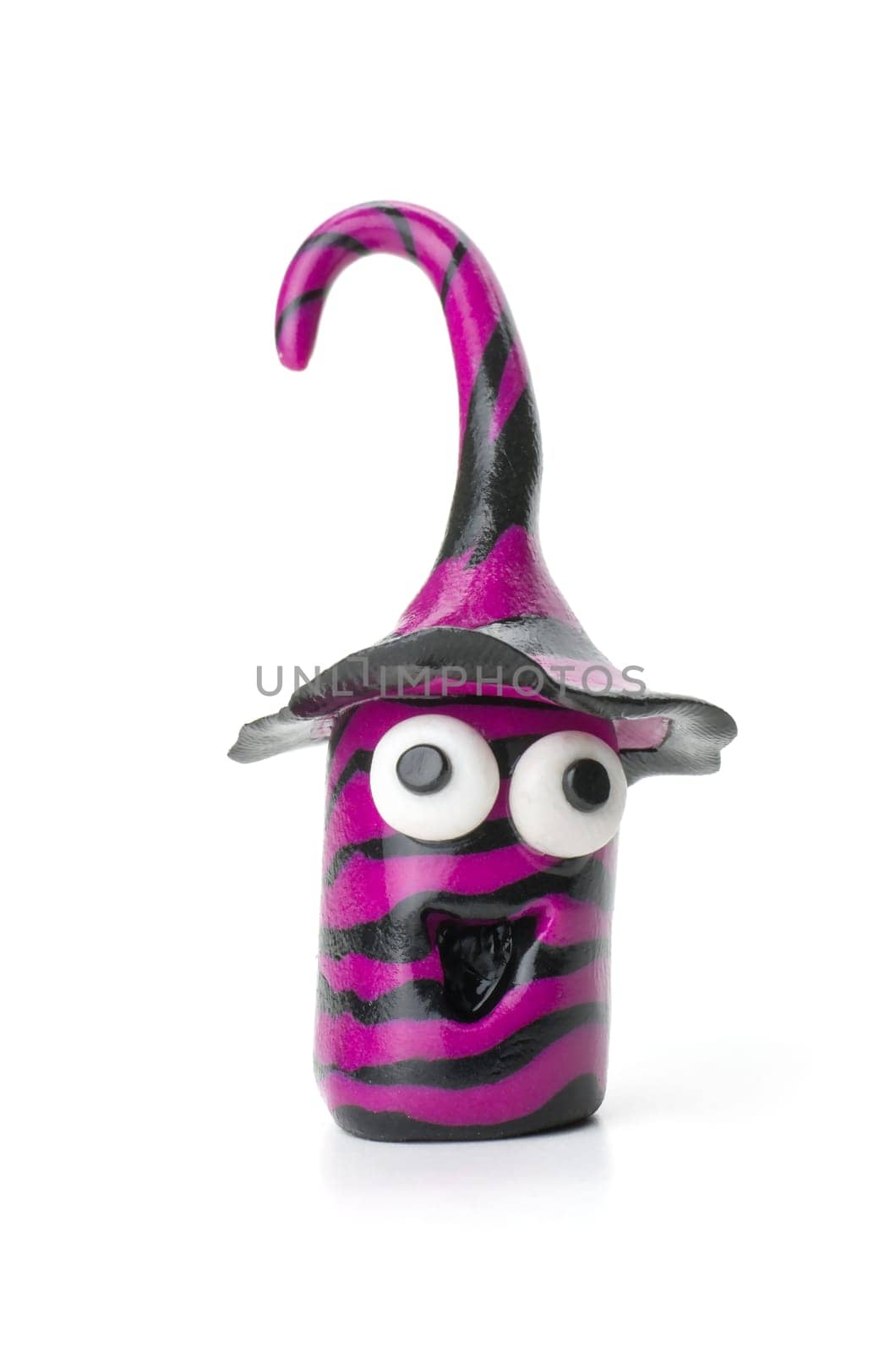 Handmade clay figure with black-violet stripes
