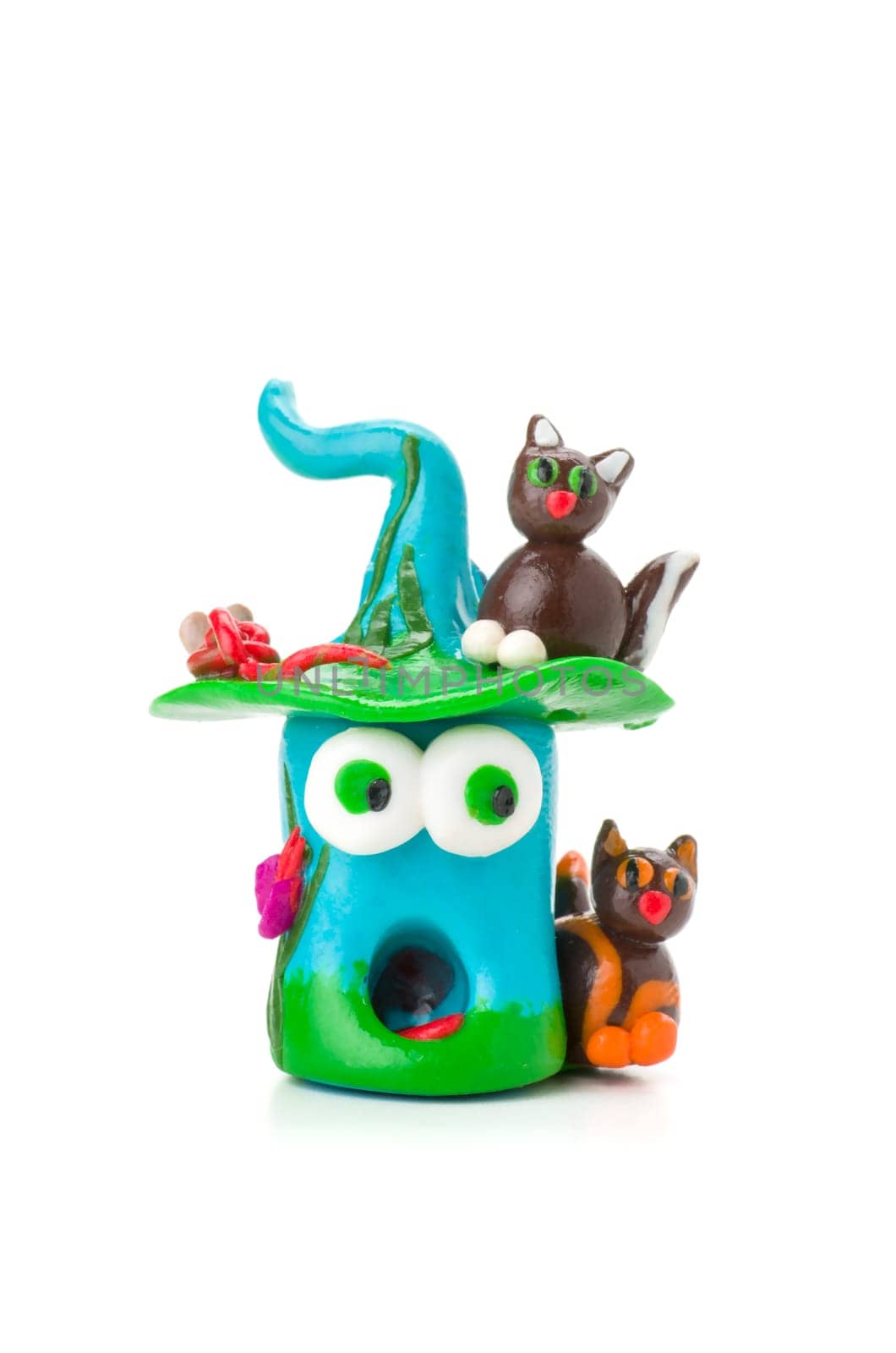 Handmade clay figure with cats