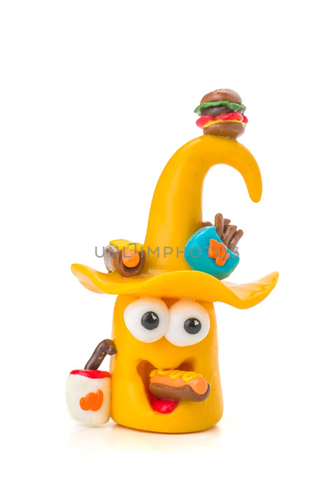 Handmade clay figure with fast food