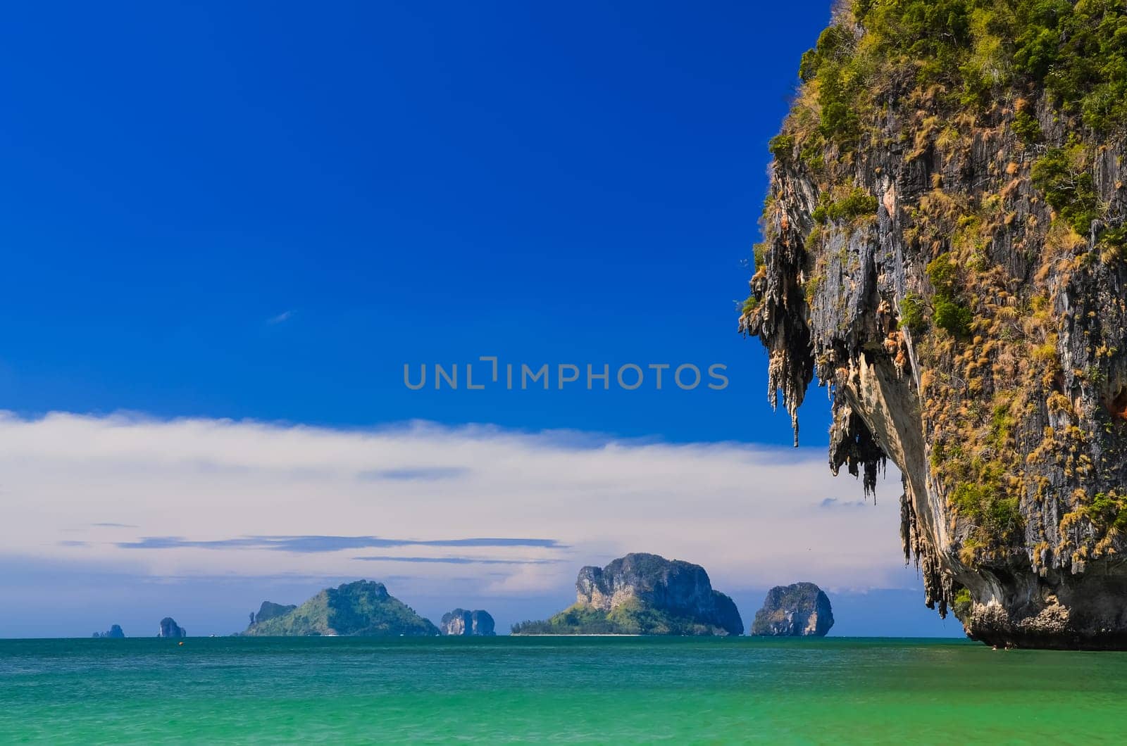 Ocean coast landscape with cliffs and islands at Andaman sea, Krabi, Thailand