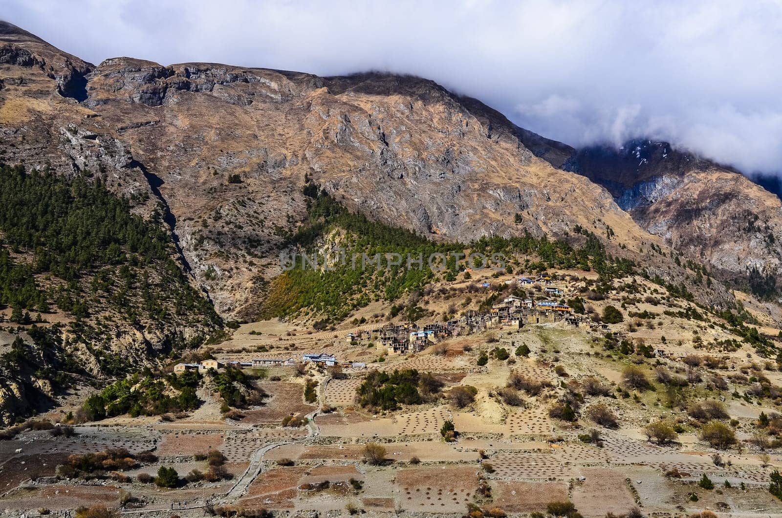 Himalayas mountain village Upper Pisang, Annapurna area, Nepal