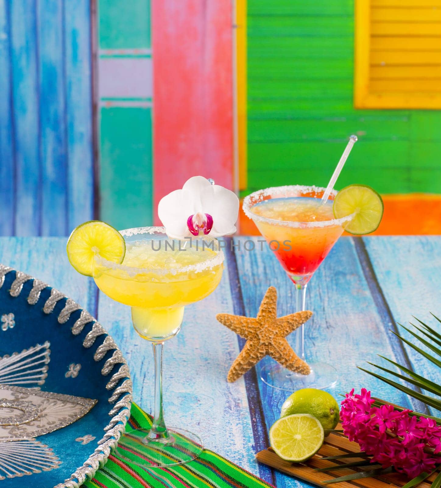 Cocktails mexican Margarita and sex on the beach at Caribbean tropical house