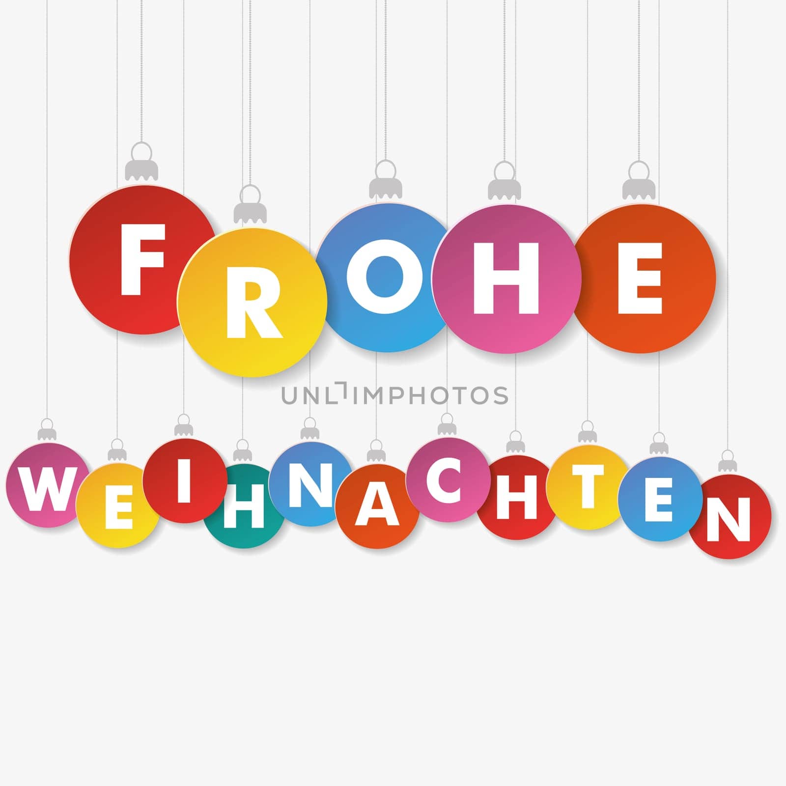 Colourful Christmas tree baubles with the text Merry Christmas. Eps 10 vector file.