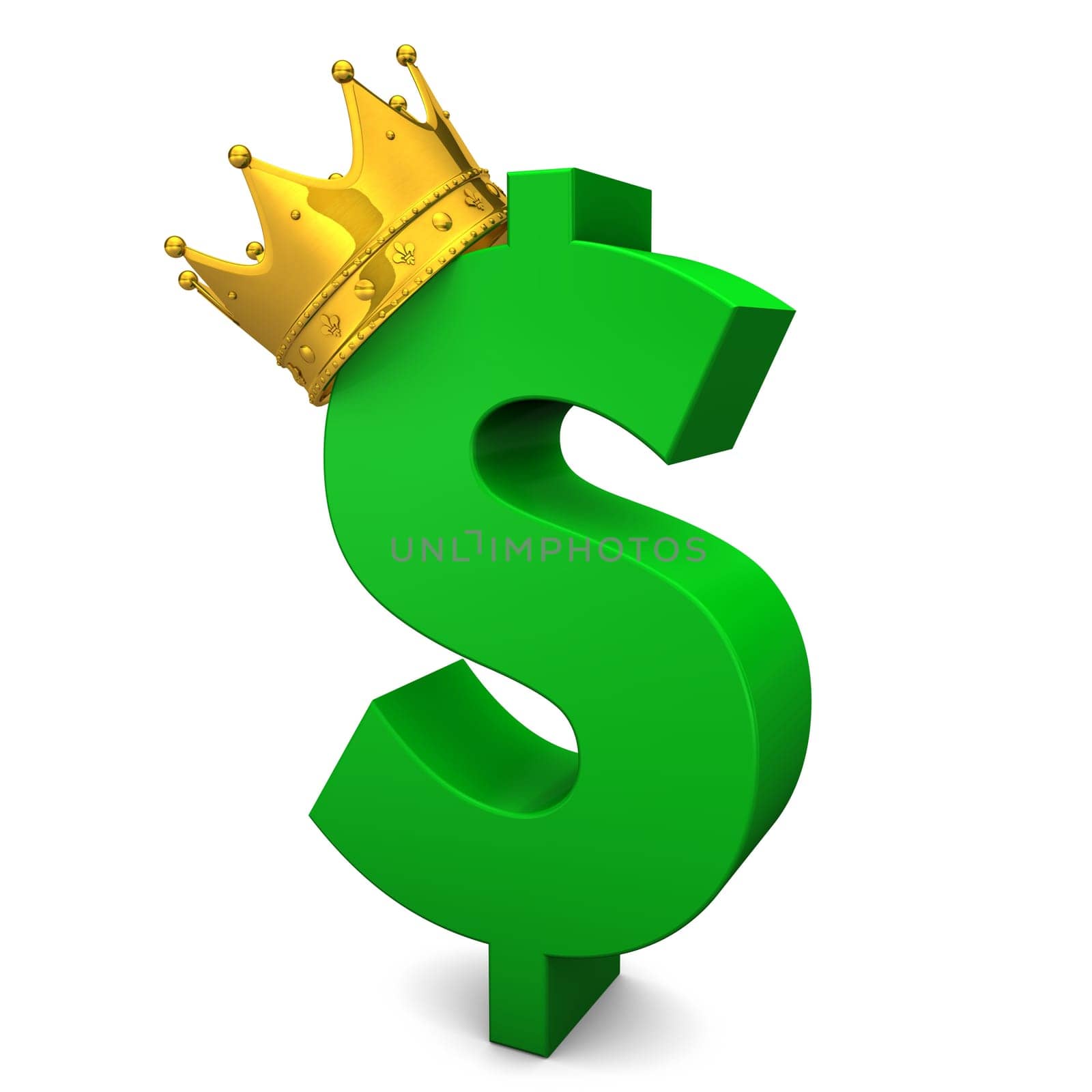 Green dollarsymbol with golden crown. White background.