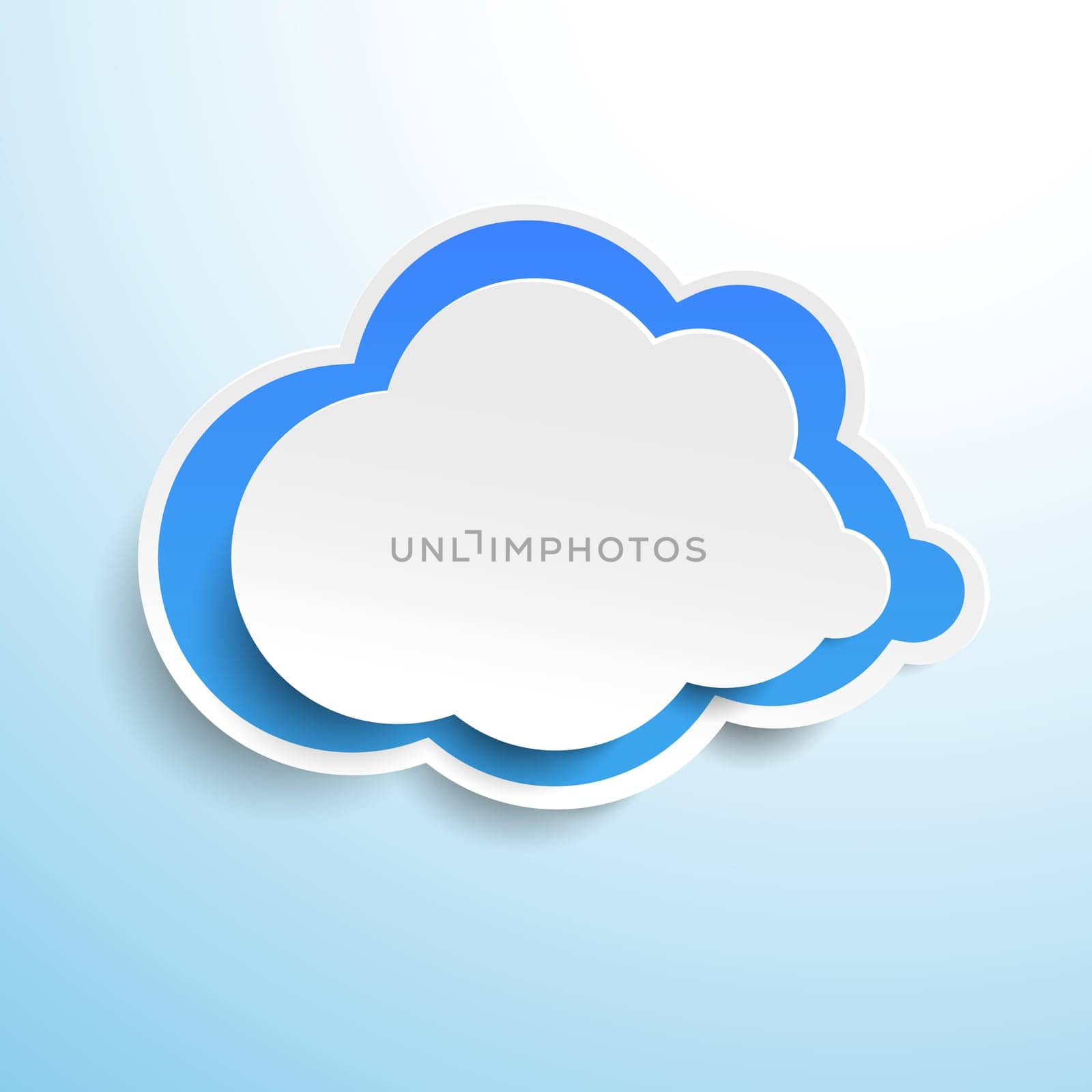 Blue cloud label design on cyan background. Eps 10 vector file.