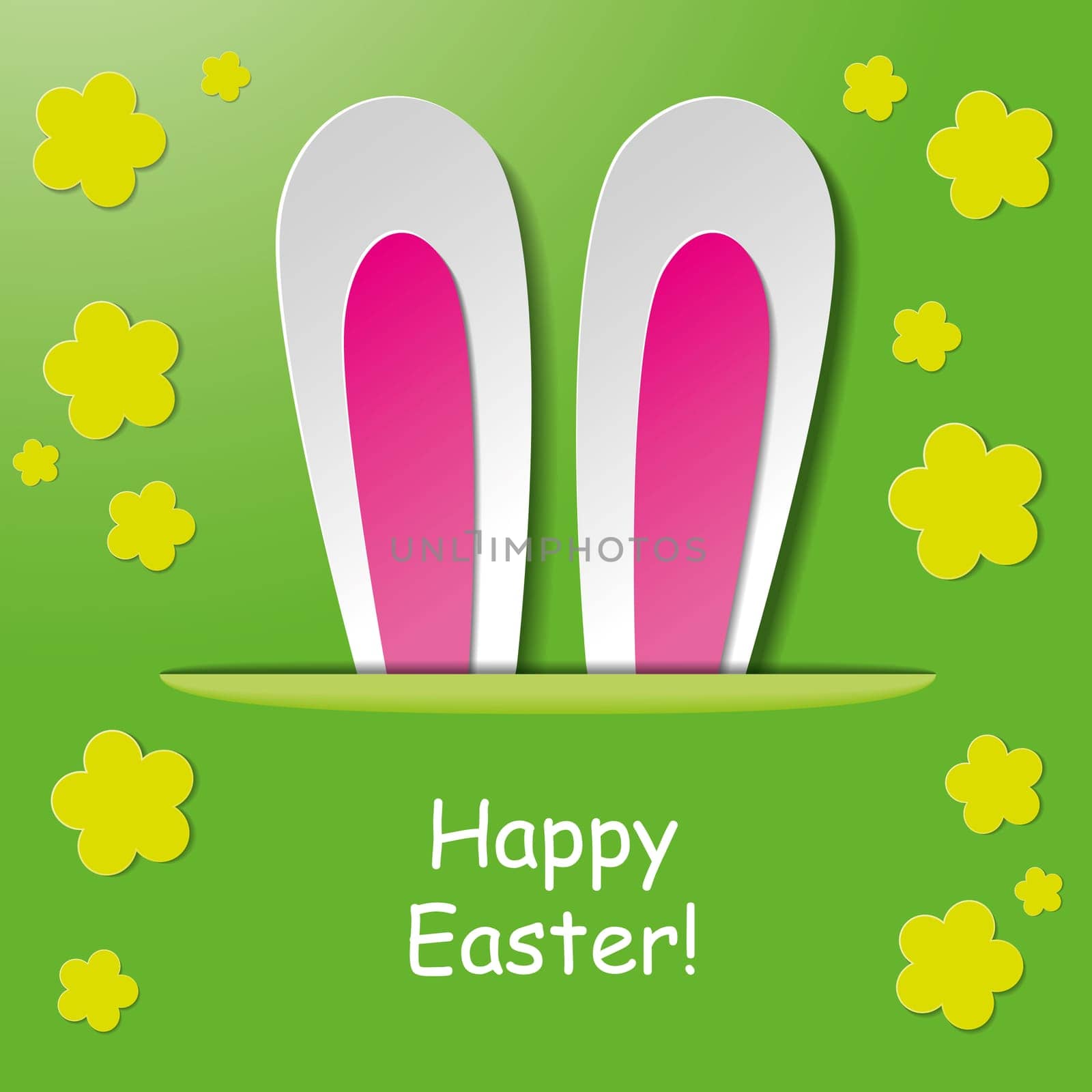 Greeting card design with bunny ears and text Happy Easter. Eps 10 vector file.