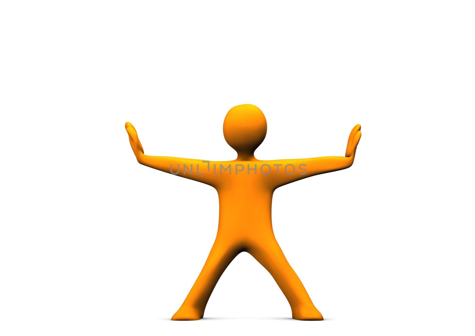 Orange cartoon character with symbol for keep distance.