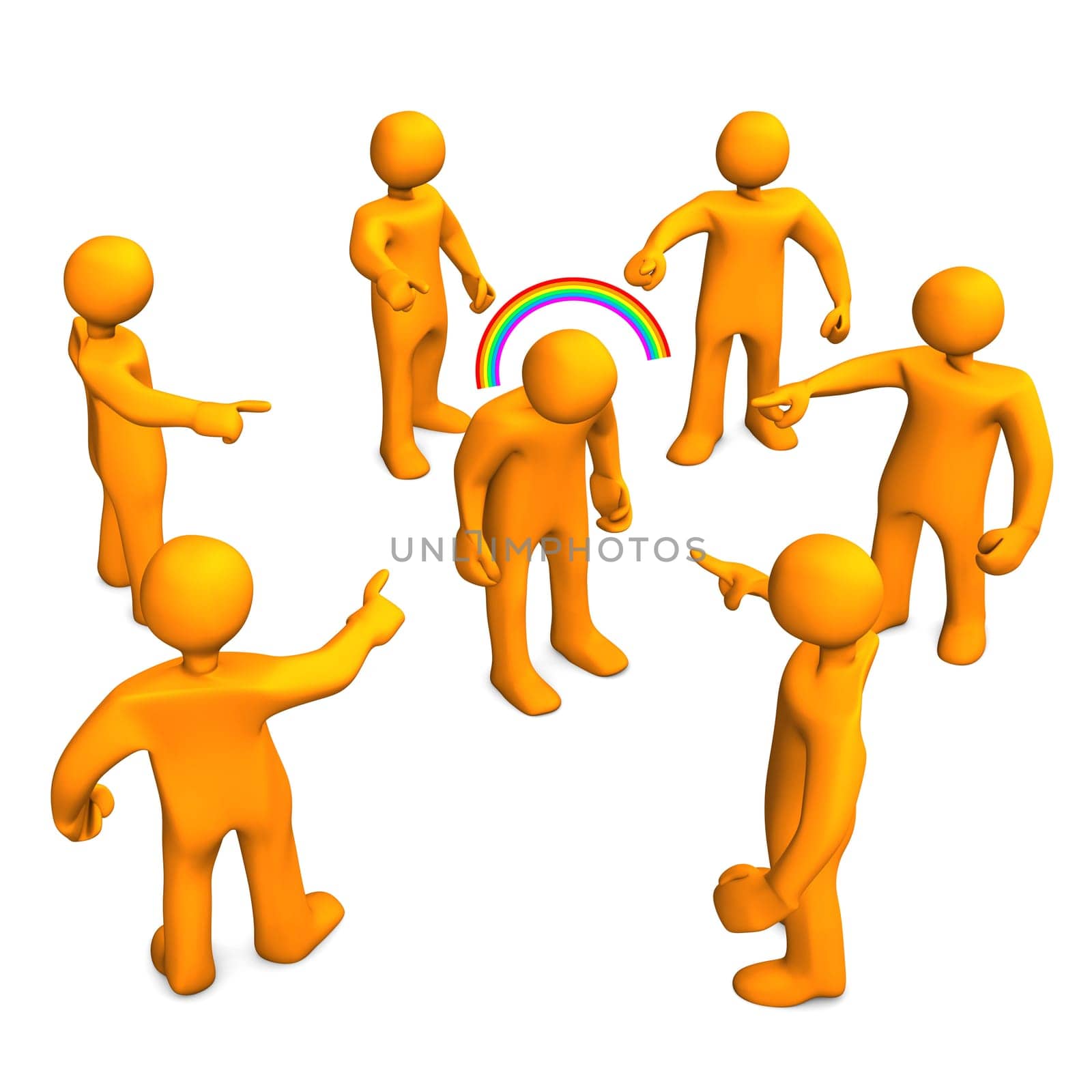 Orange cartoon characters slander. White background.