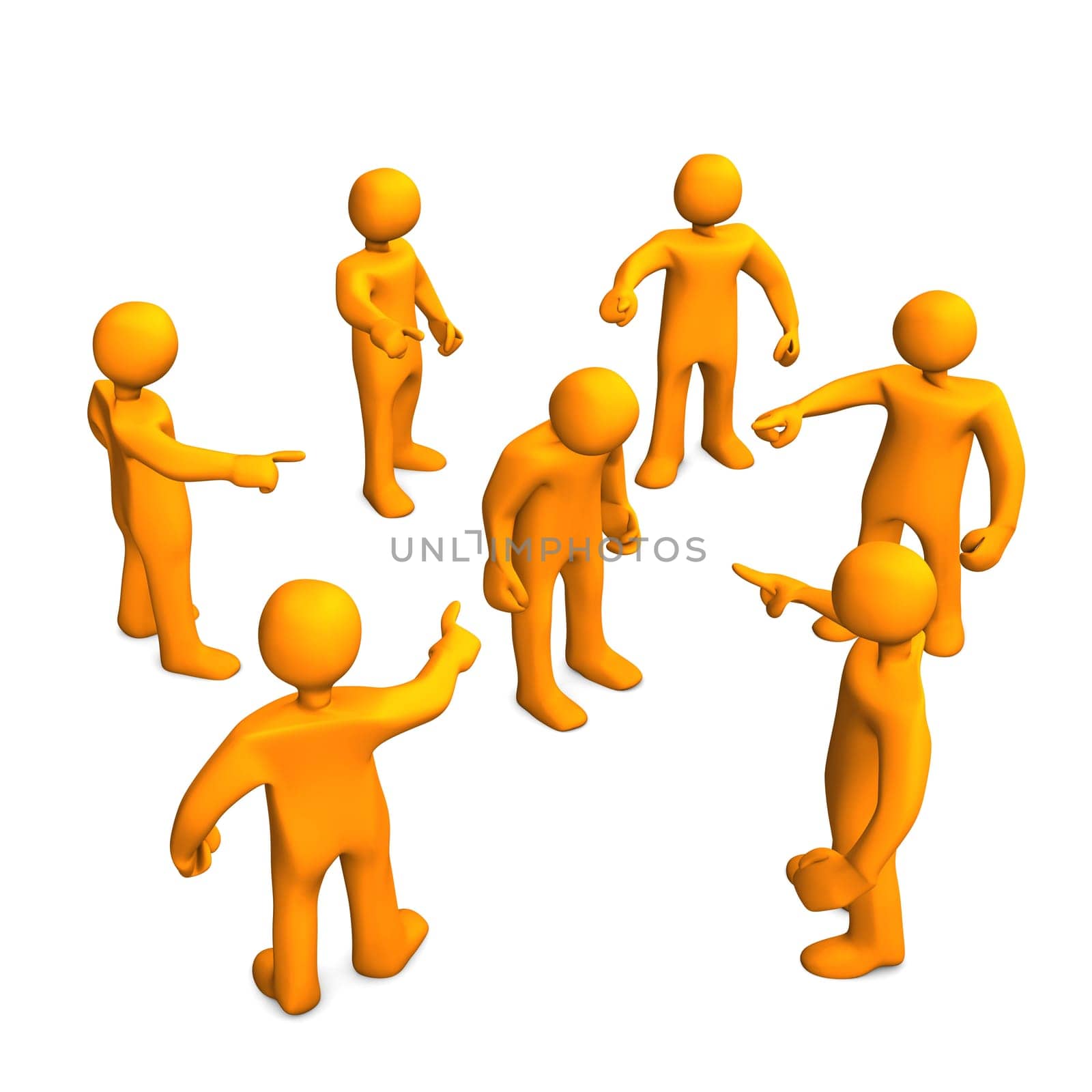 Orange cartoon characters slanders. 3d illustration with white background.