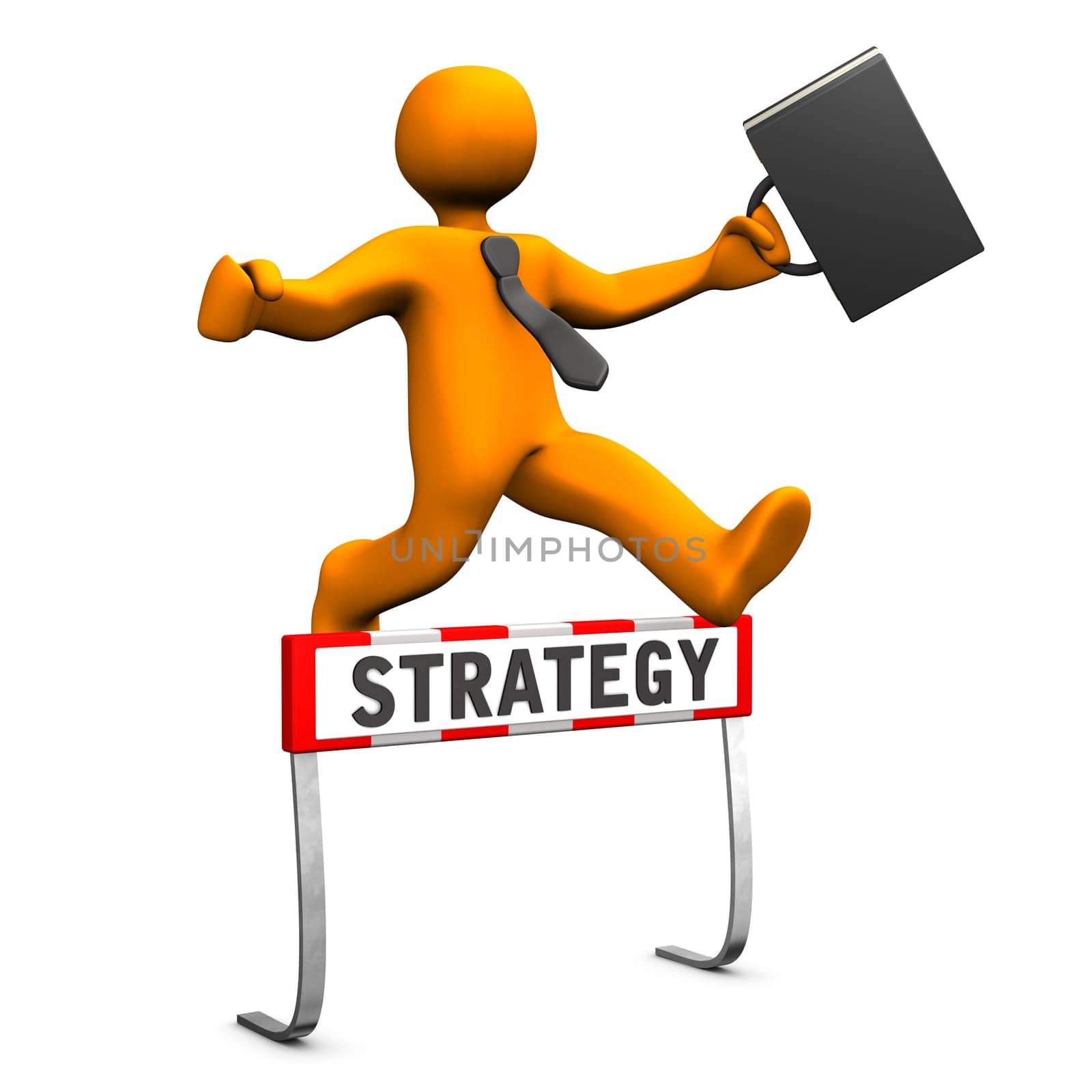 Orange cartoon character as businessman and text strategy.