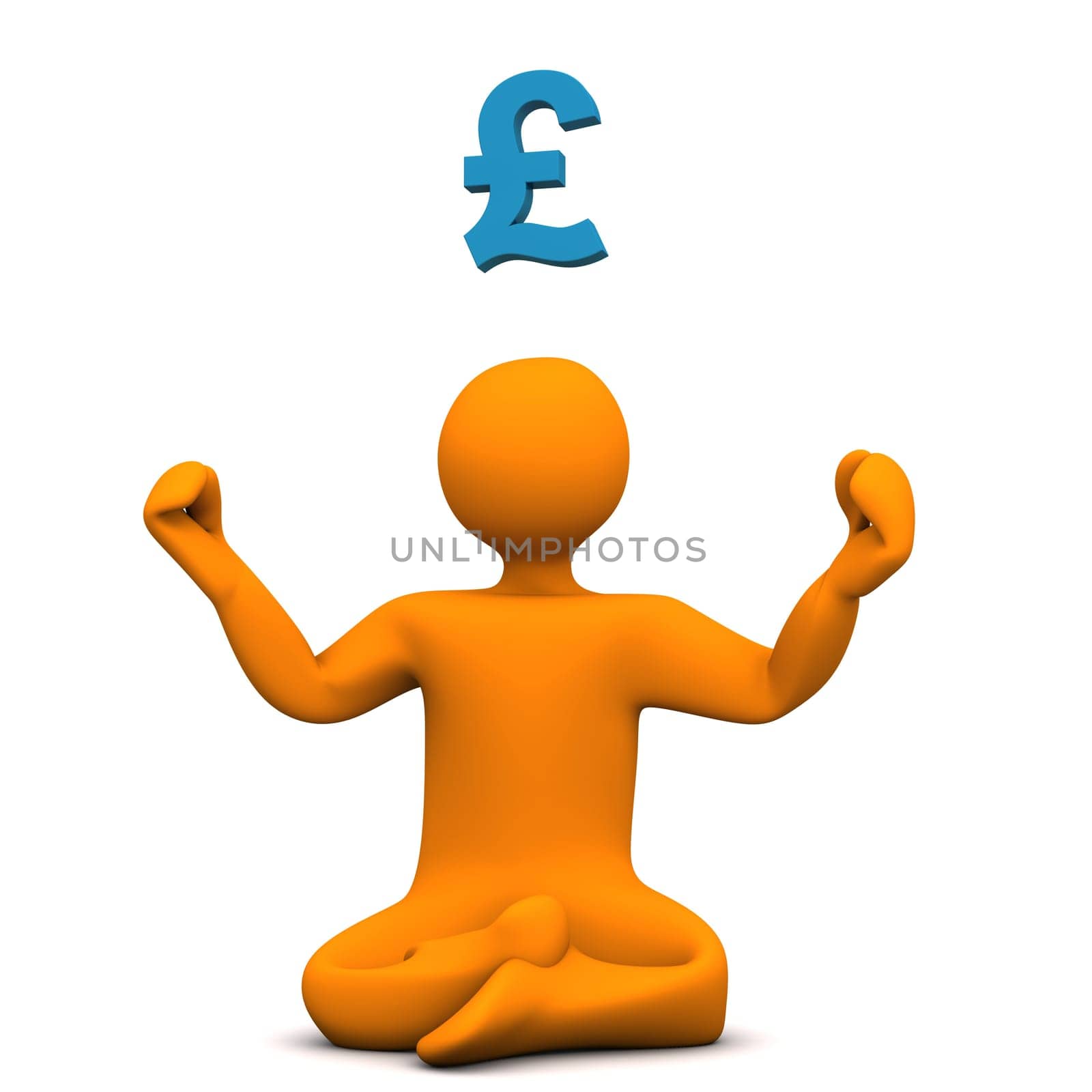 Orange cartoon character with yoga position and symbol of pound.