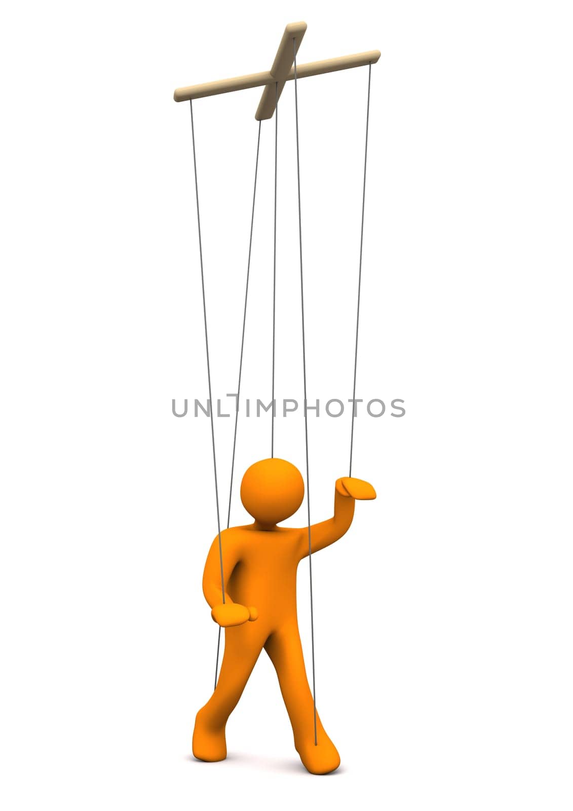 Orange marionette on the white background. 3d illustration.