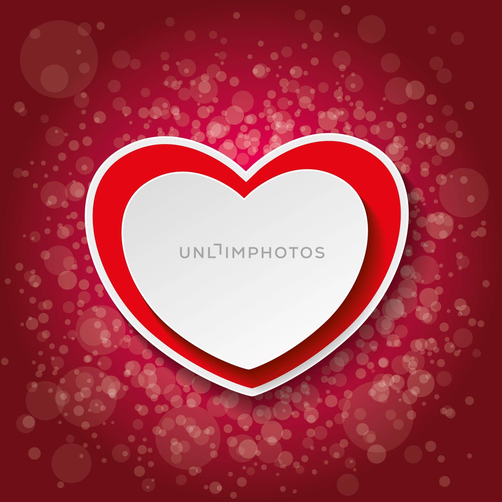Red paper heart on the dark red background with bubbles. Eps 10 vector file.