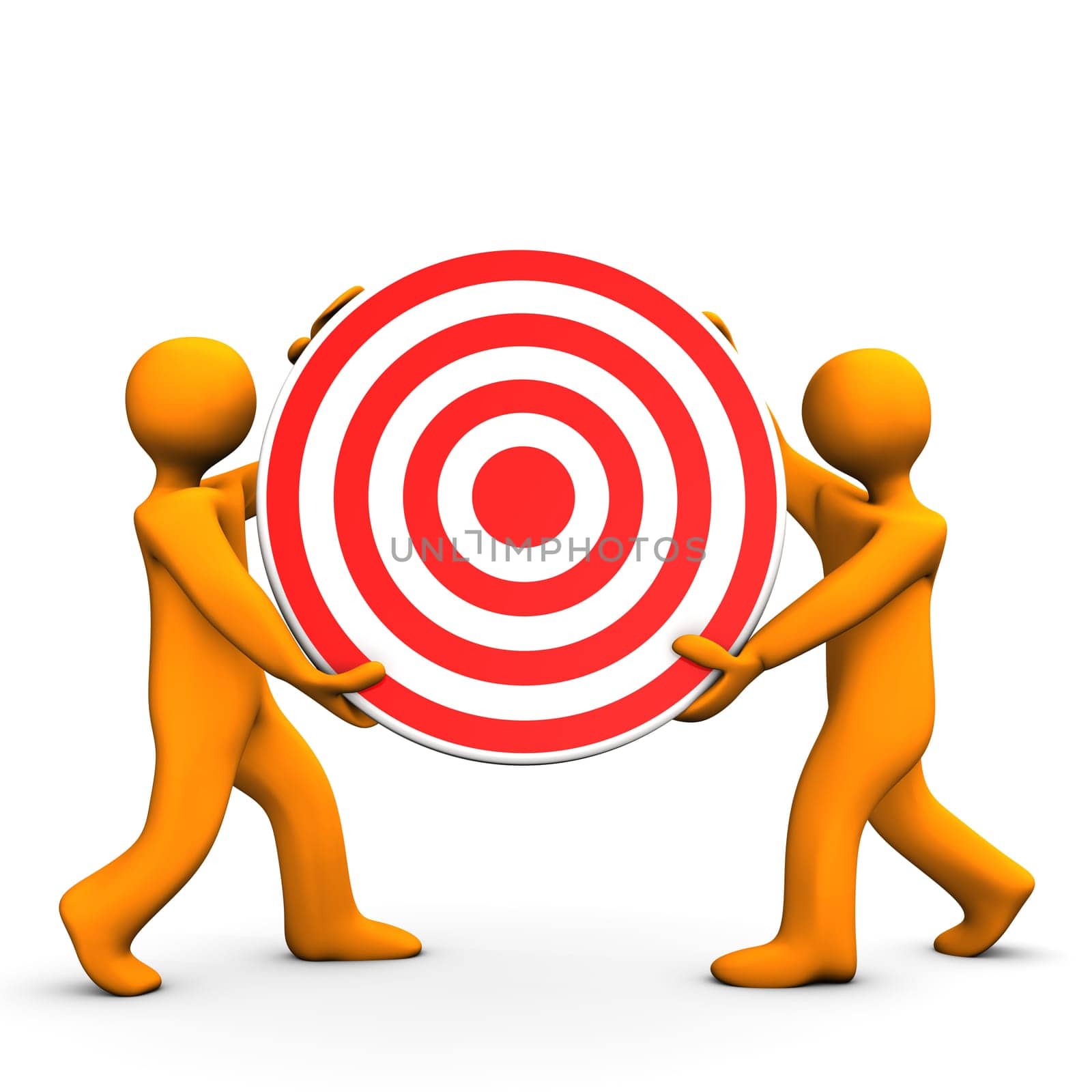 Two orange cartoon characters with red target.